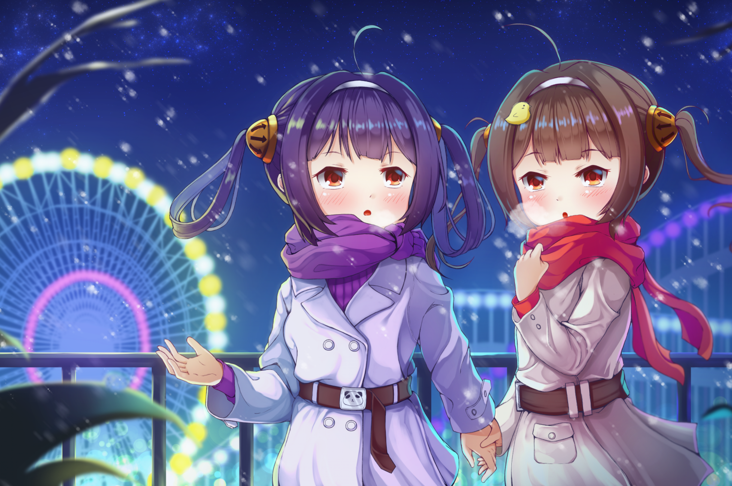 Download 2560x1700 Azur Lane, Ning Hai, Ping Hai, Loli, Amusement Park, Winter, Scarf, Bilan Hangxian, Snow, Cute Wallpaper for Chromebook Pixel