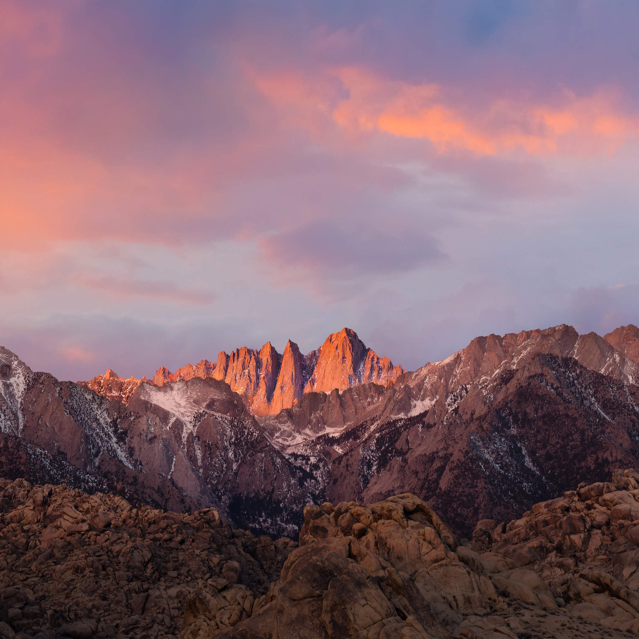 macOS Sierra Wallpaper 4K, Sierra Nevada, Mountain range, Evening, Sunlight, Nature
