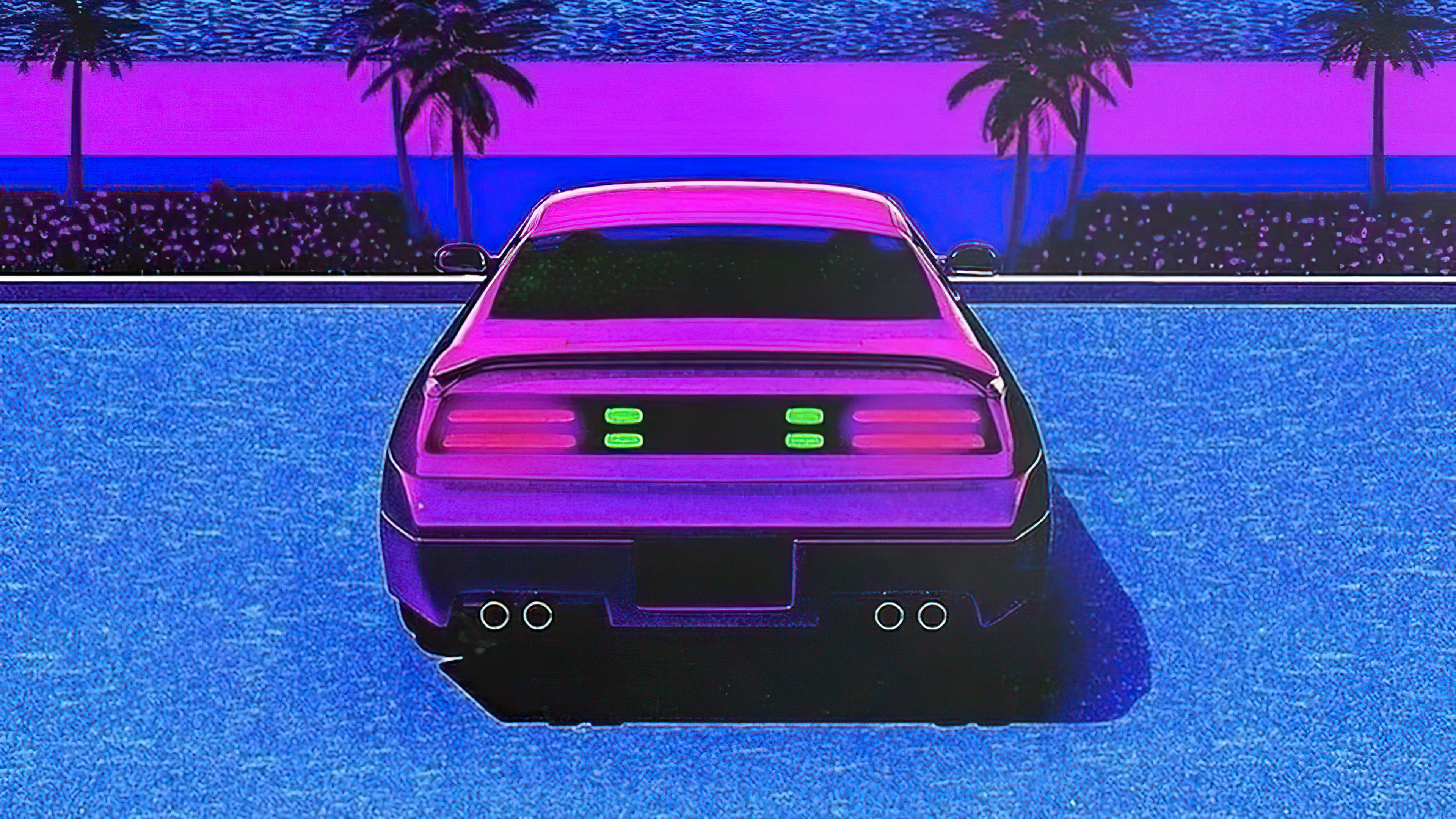 Vaporwave Retro Car At Beach 4k