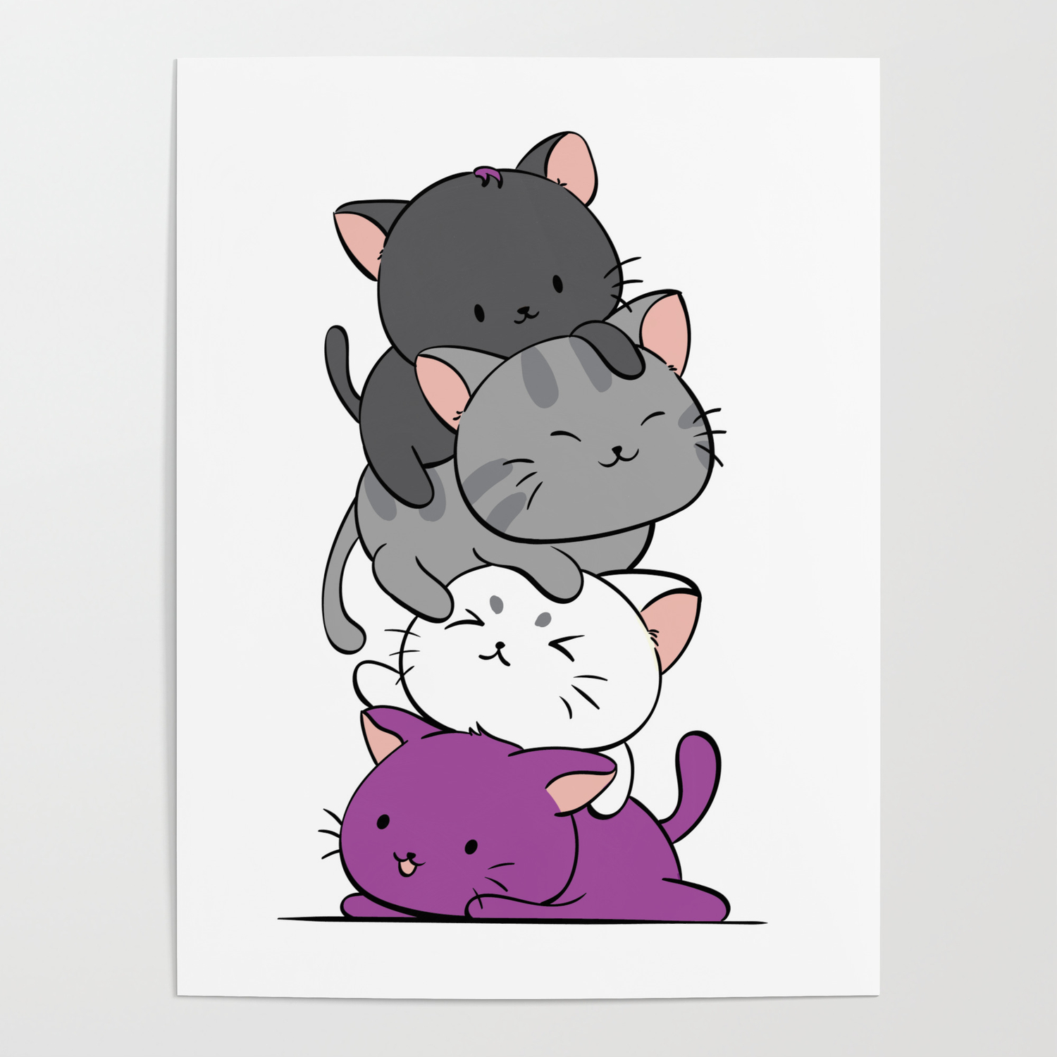 Asexual Pride Cats Anime Pride Cute Kitten Stack Poster