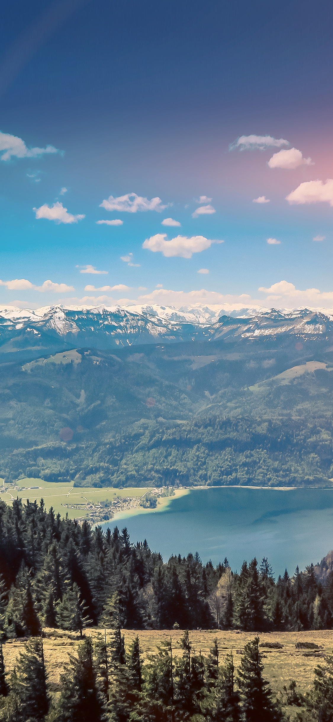 mountain sky river nature scenery summer flare