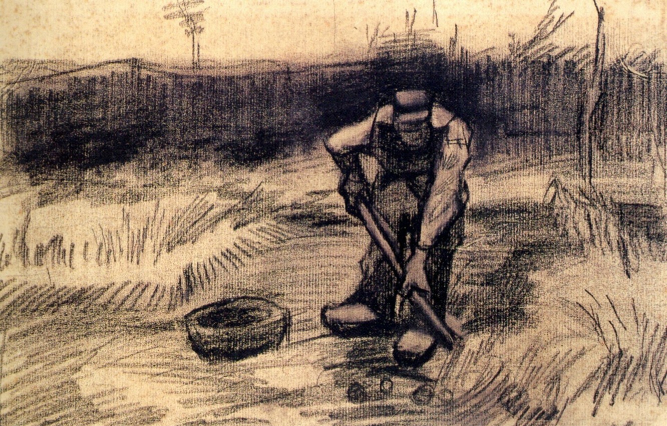 Wallpaper working, Vincent van Gogh, Peasant, Lifting Potatoes image for desktop, section живопись