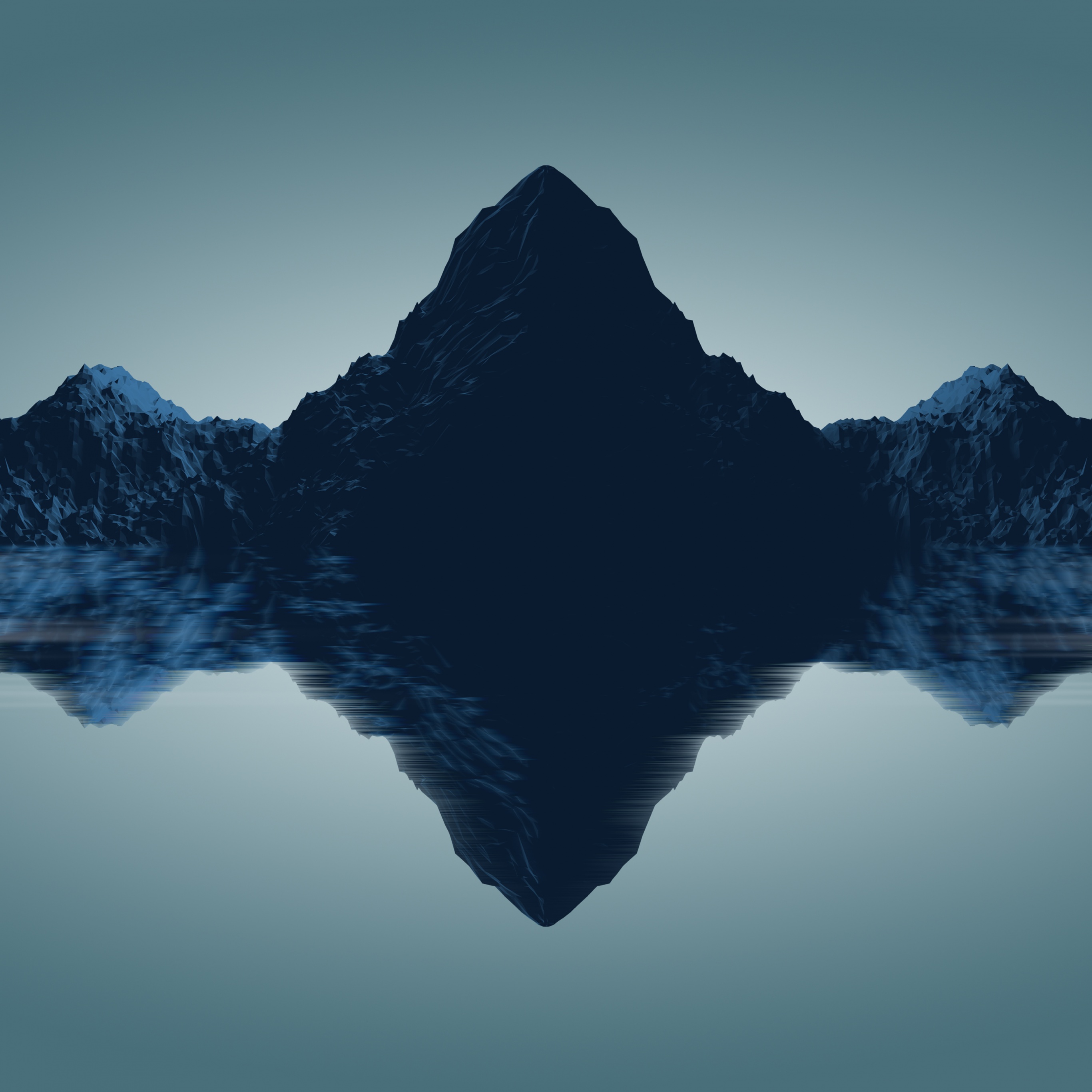 Mountains Wallpaper 4K, Reflections, Minimal, Render, Nature
