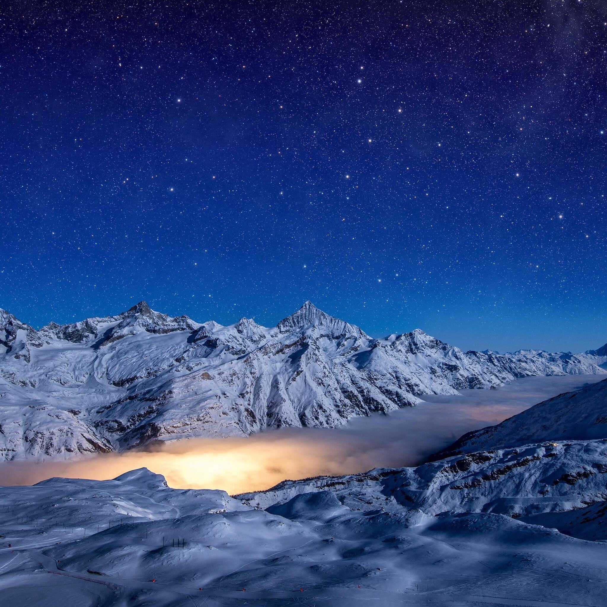 Starry Night Snow Covered Mountains 4k iPad Air HD 4k Wallpaper, Image, Background, Photo and Picture