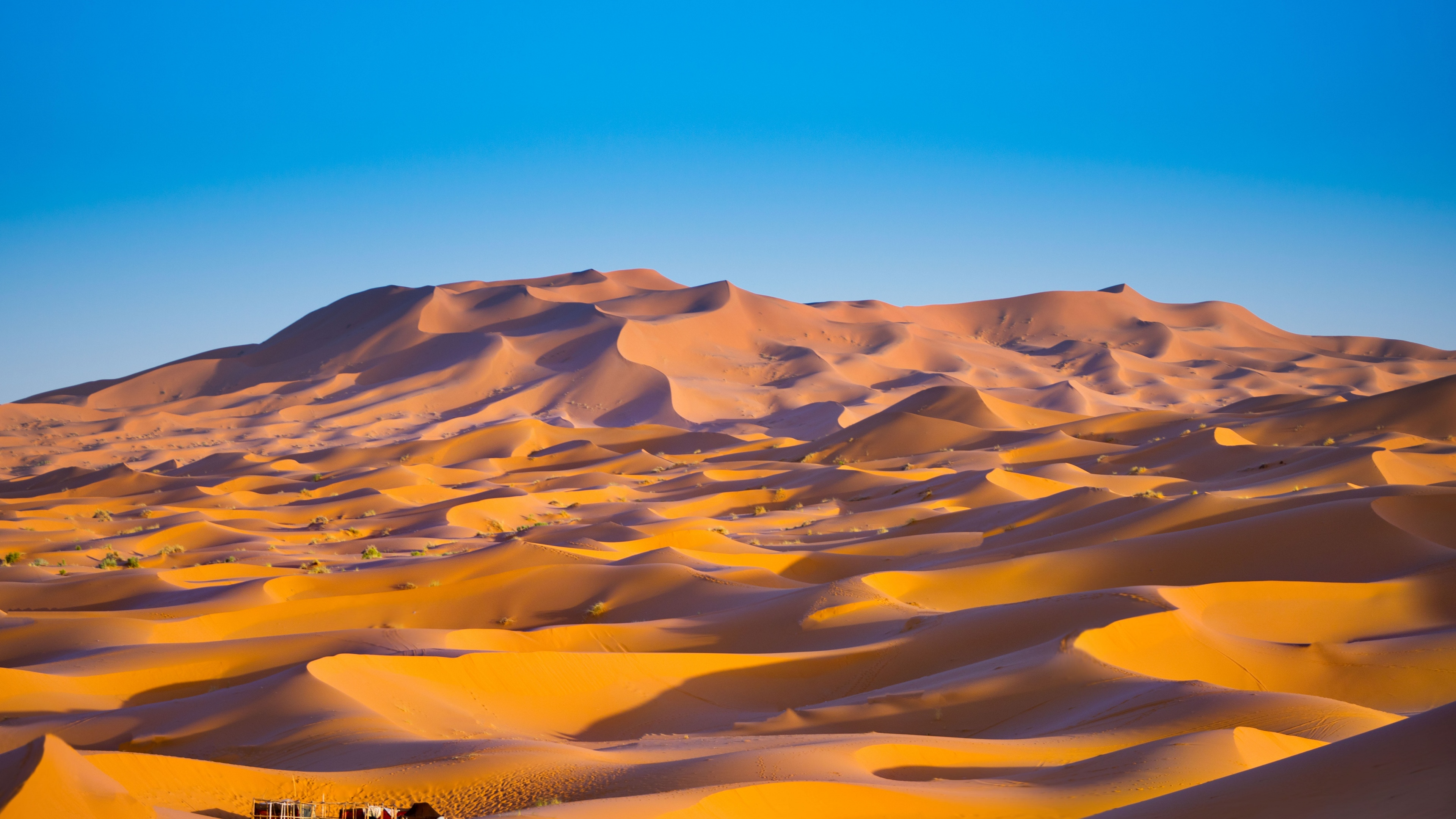 Sahara Desert Wallpaper 4K, Merzouga, Morocco, Sand Dunes, Blue Sky, Nature