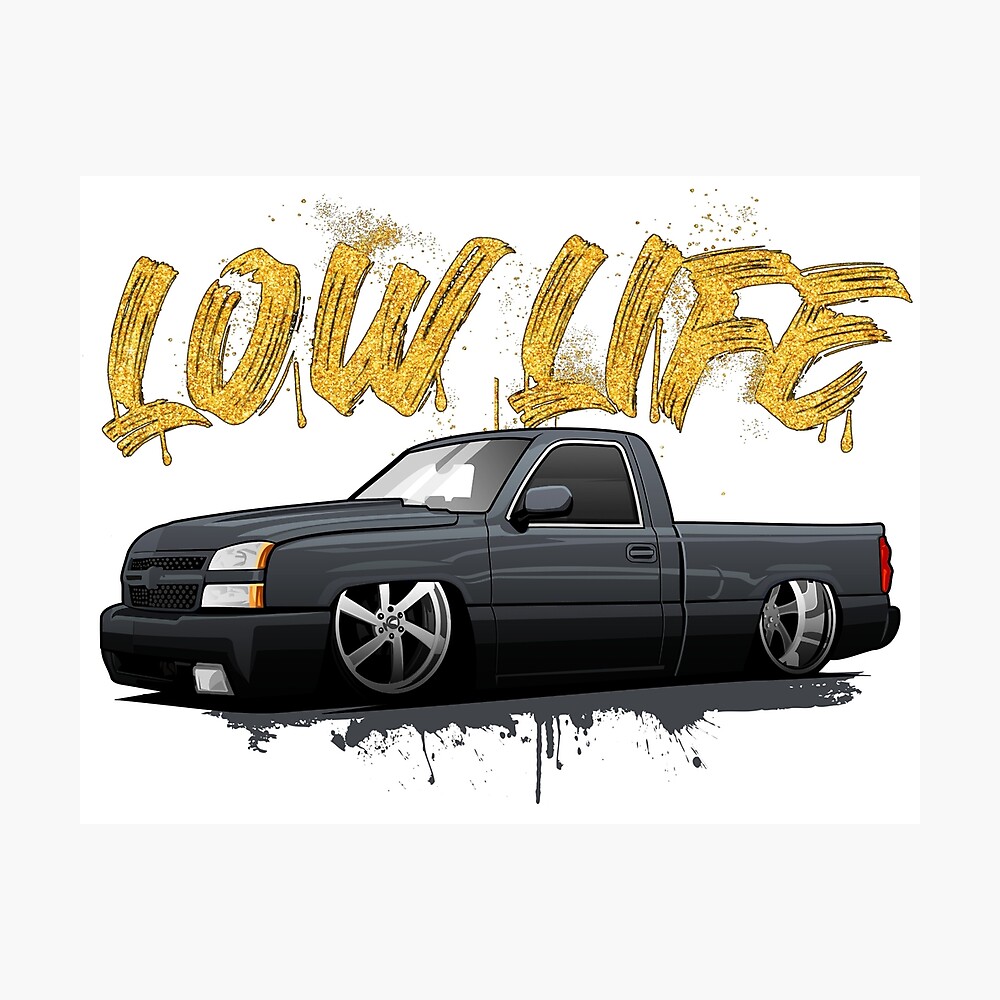 Chevy Silverado Truck Chevrolet Low Life Slammmed Metal Print