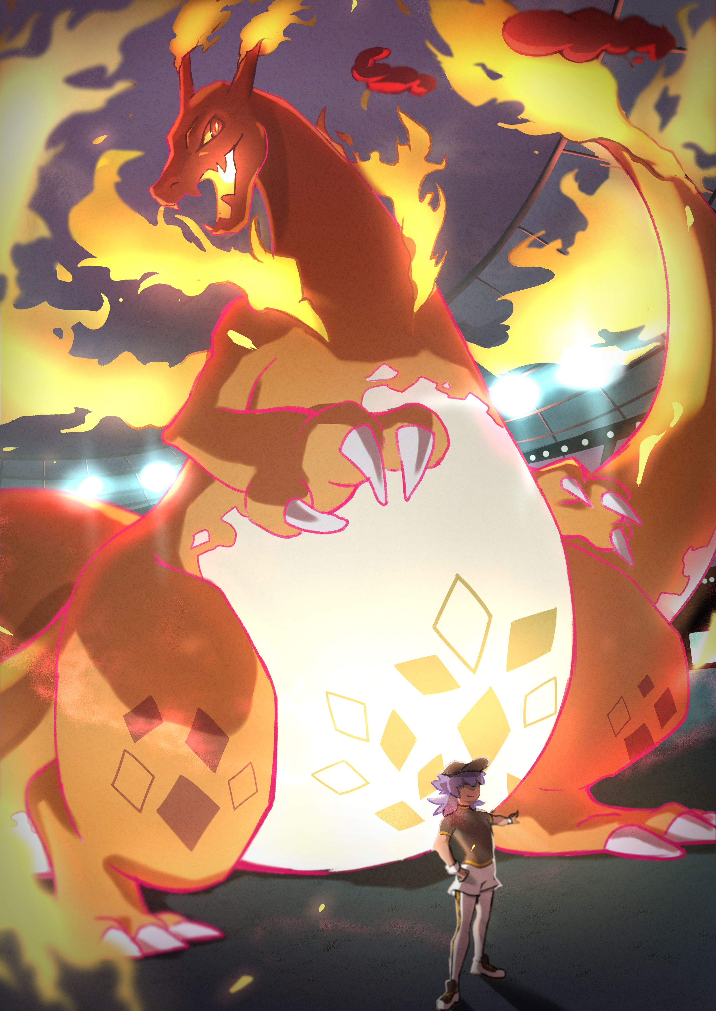 leon, charizard, and gigantamax charizard (pokemon and 2 more) drawn