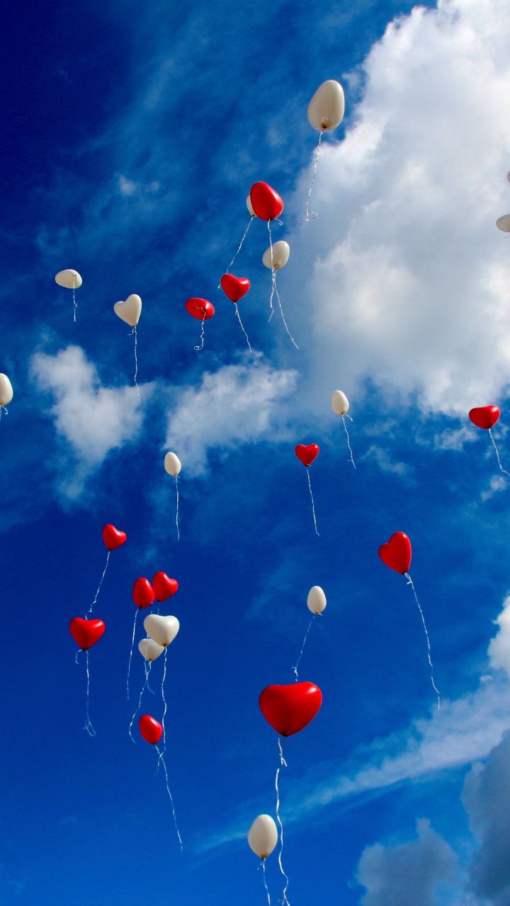 Balloons, sky, red and white, clouds, 720x1280 wallpaper. Android wallpaper love, Flower wallpaper, Android wallpaper