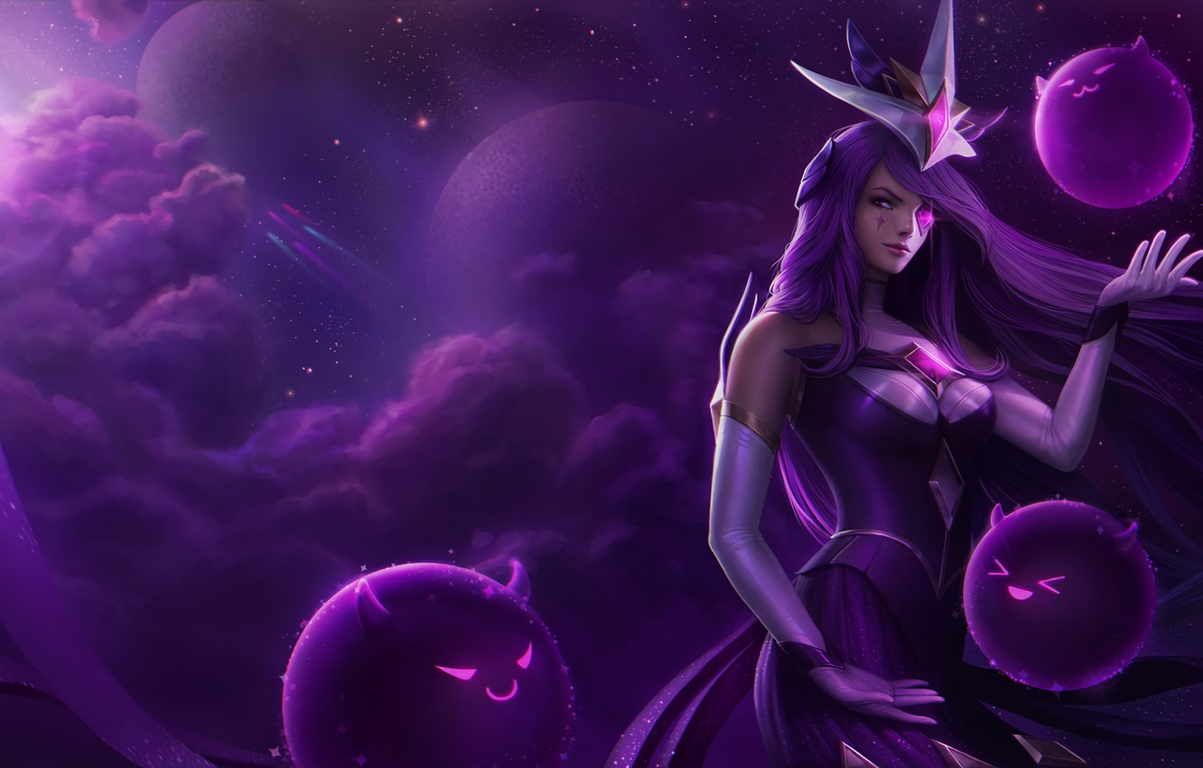 Wallpaper Clouds, Stars, The game, Space, Balls, Girl, Clouds, Purple, Purple, Star, Balls, Stars, Space, Art, Game, League of Legends image for desktop, section игры