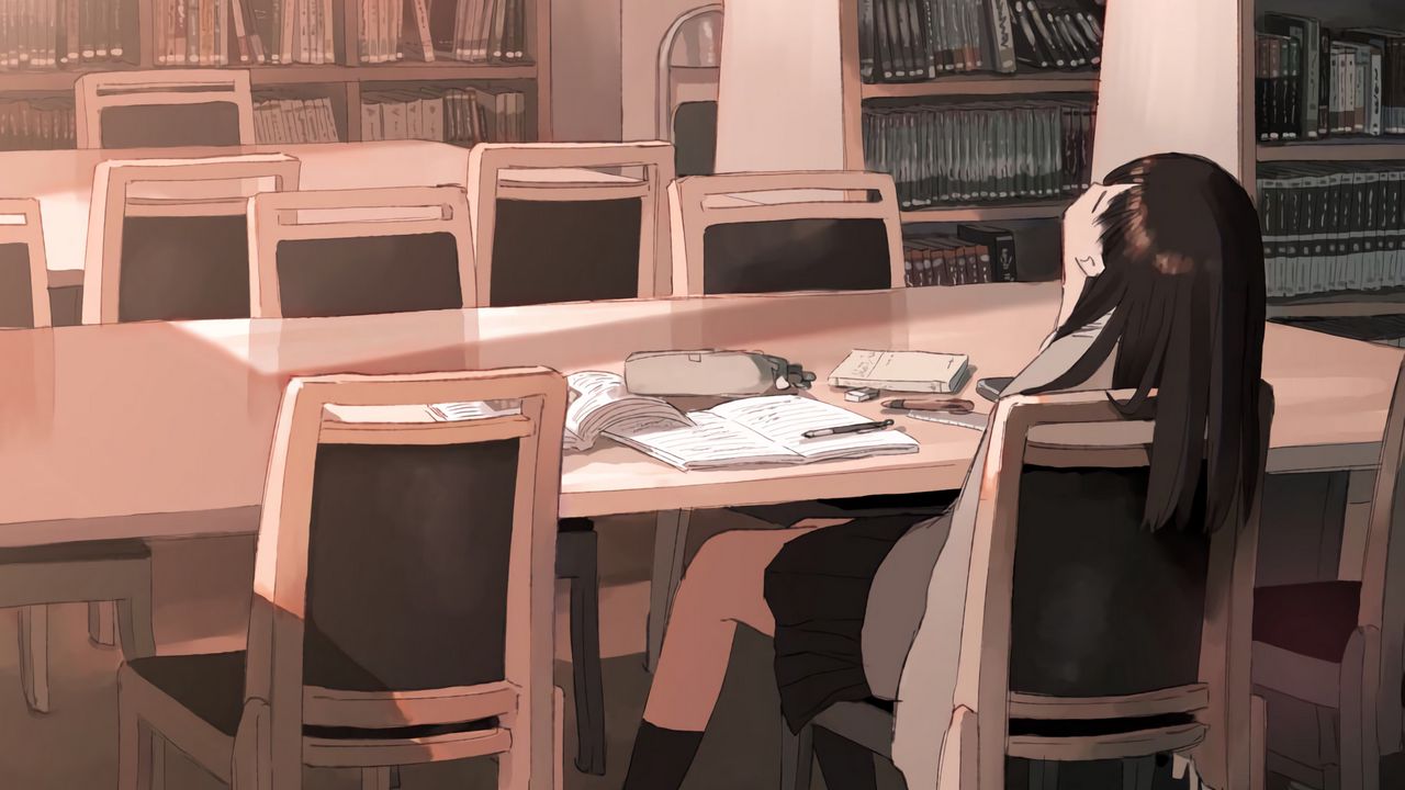 Wallpaper girl, library, study, anime hd, picture, image