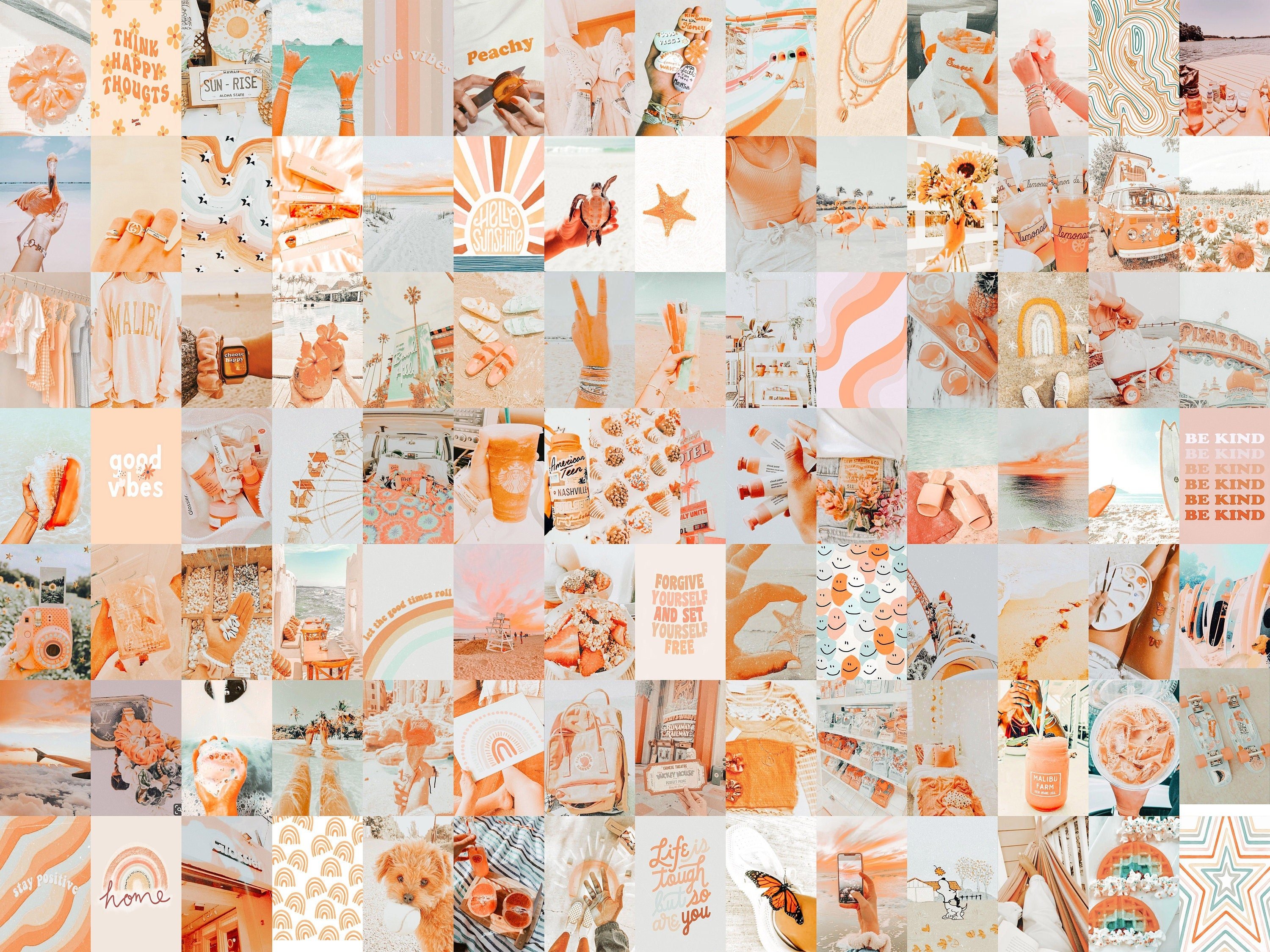 PCS Peach Wall Collage Kit Good Vibes Beach Aesthetic