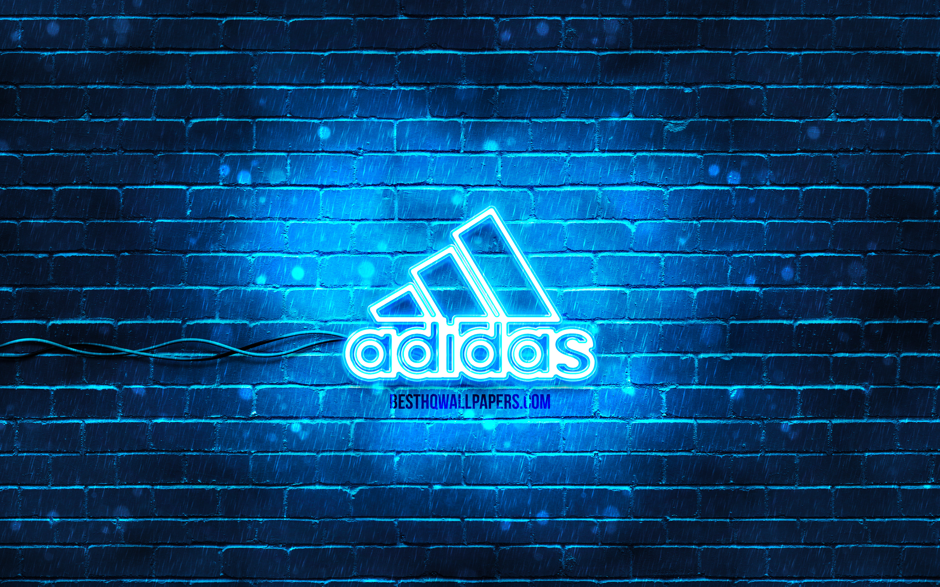 Download wallpaper Adidas blue logo, 4k, blue brickwall, Adidas logo, brands, Adidas neon logo, Adidas for desktop with resolution 3840x2400. High Quality HD picture wallpaper