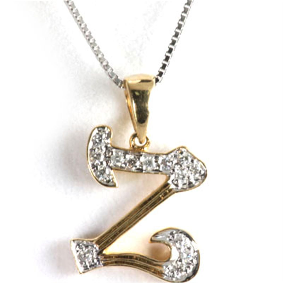 Genuine 0.10 Ctw Alphabet Initial Letter Z Diamond Necklace 16 14kt Gold Yellow