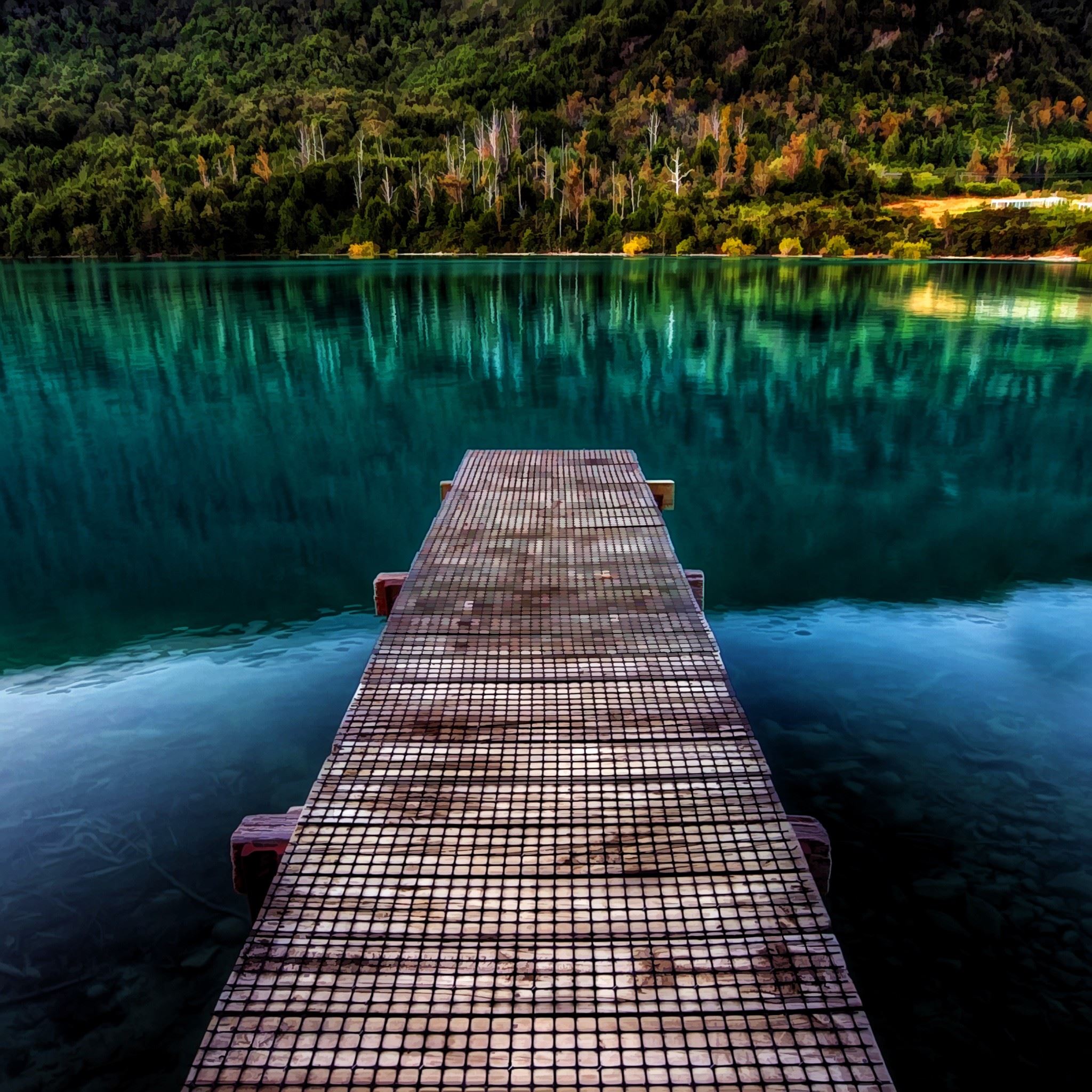Pure Beautiful Calm Lake Wooden Bridge iPad Air Wallpaper Free Download