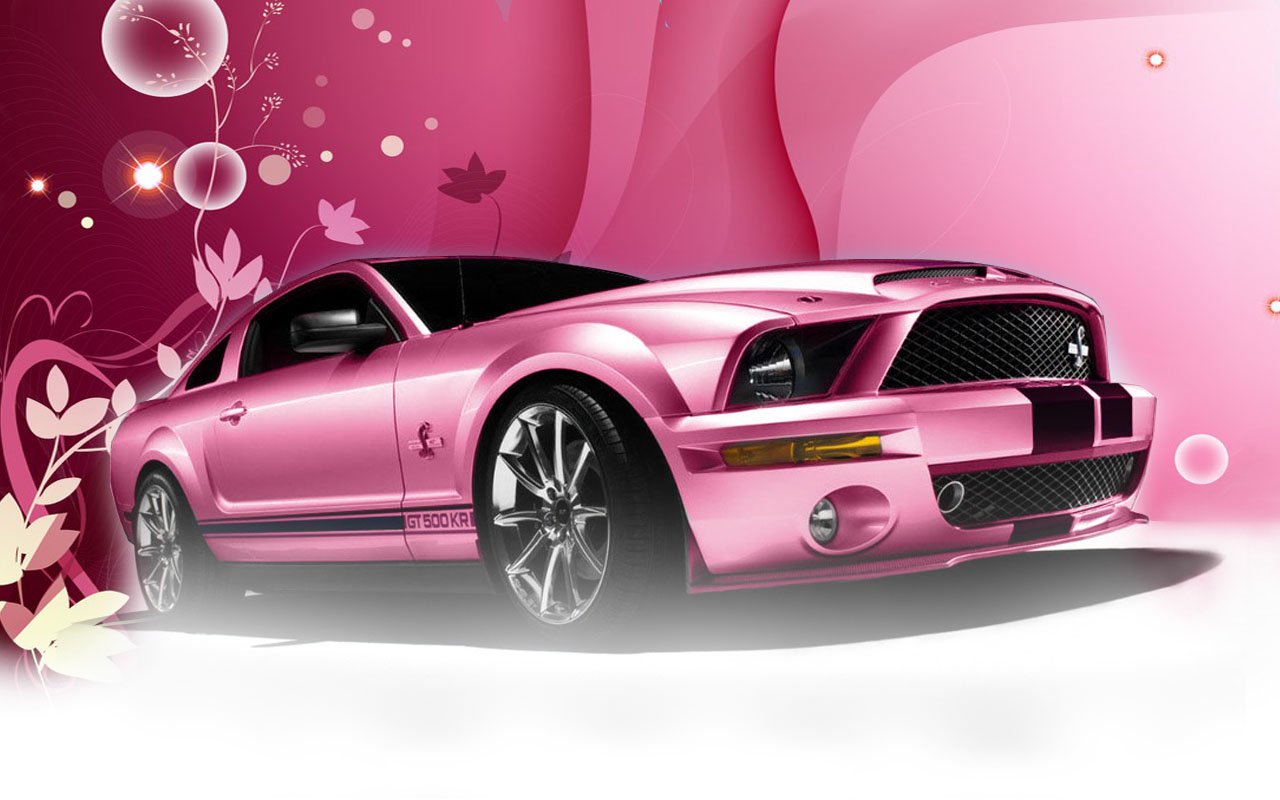 Pink Mustang With Flames