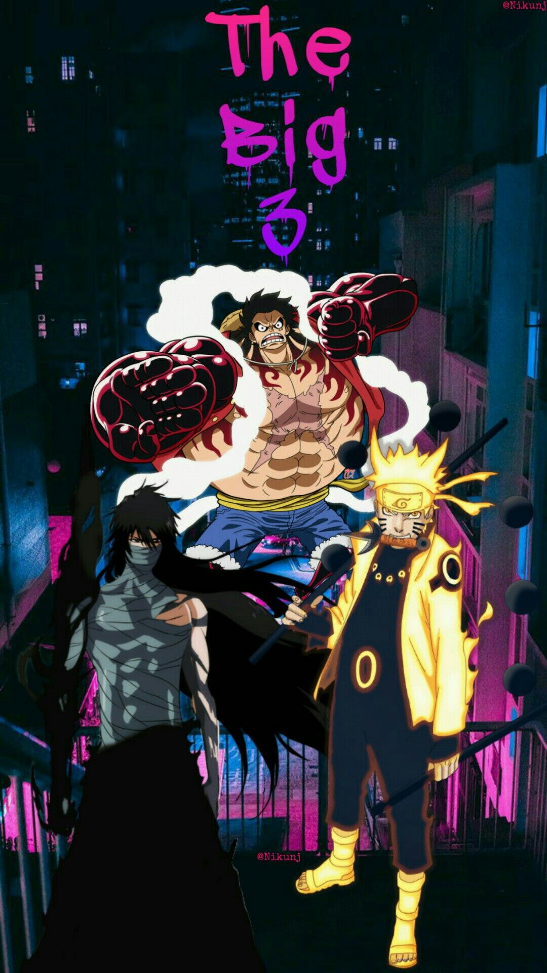 Naruto, Ichigo And Luffy The Big 3 Anime Mobile Wallpaper Edited By Nikunj. Bleach anime art, Anime crossover, Anime mobile