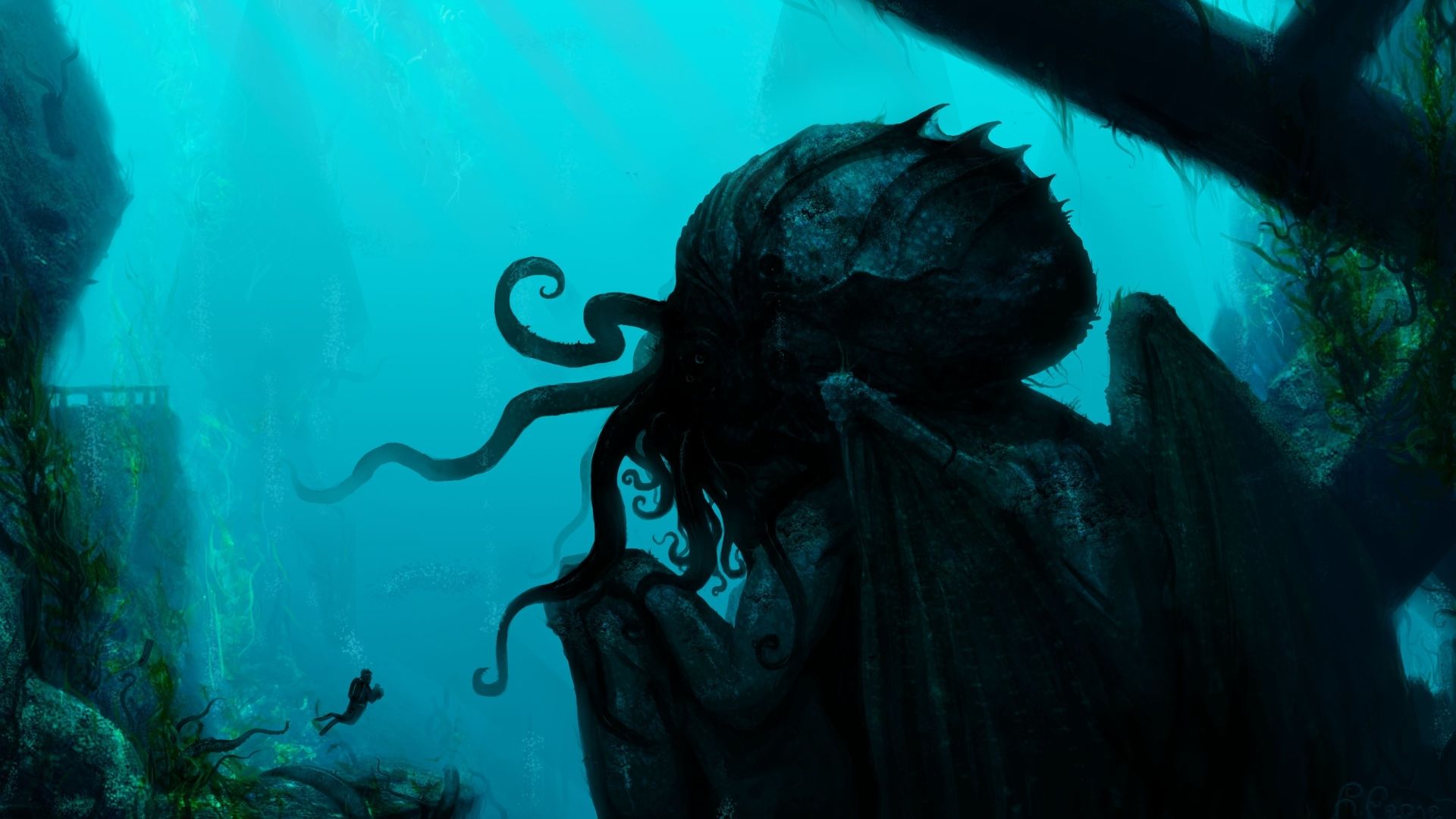 monster wallpaper (1920x1080). Scary ocean, Cthulhu, Underwater wallpaper