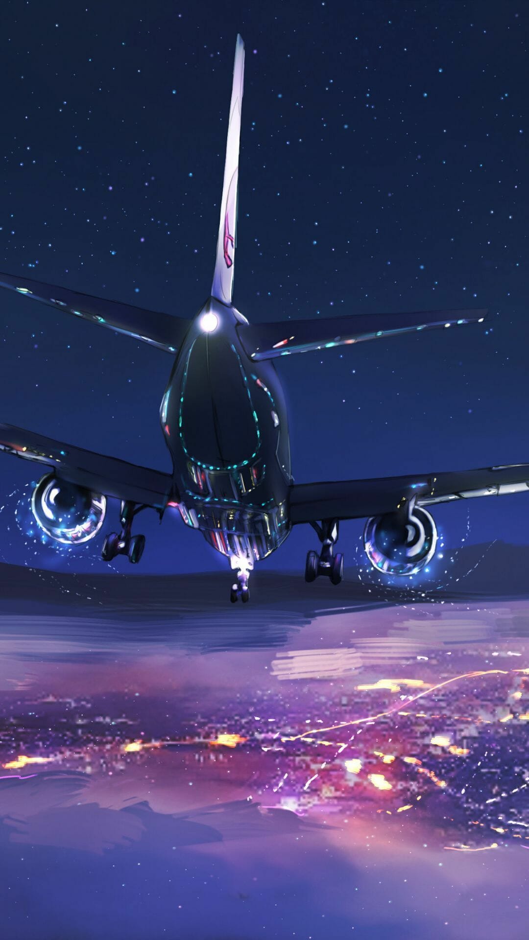 Aircraft, sky, night, flight, digital art, 1080x1920