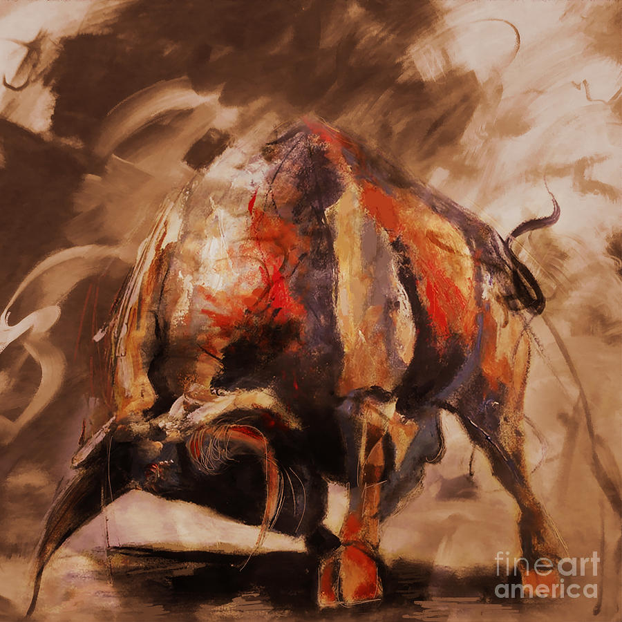 Wild Bull fight 02 Painting by Gull G. Fine Art America