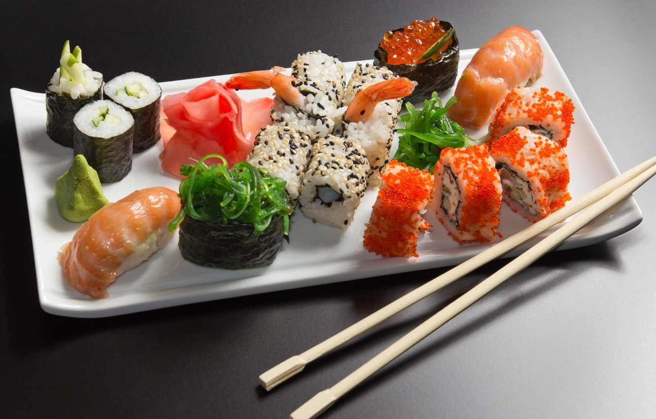 Wallpaper Japan, sushi, rolls, ginger, chopsticks image for desktop, section еда