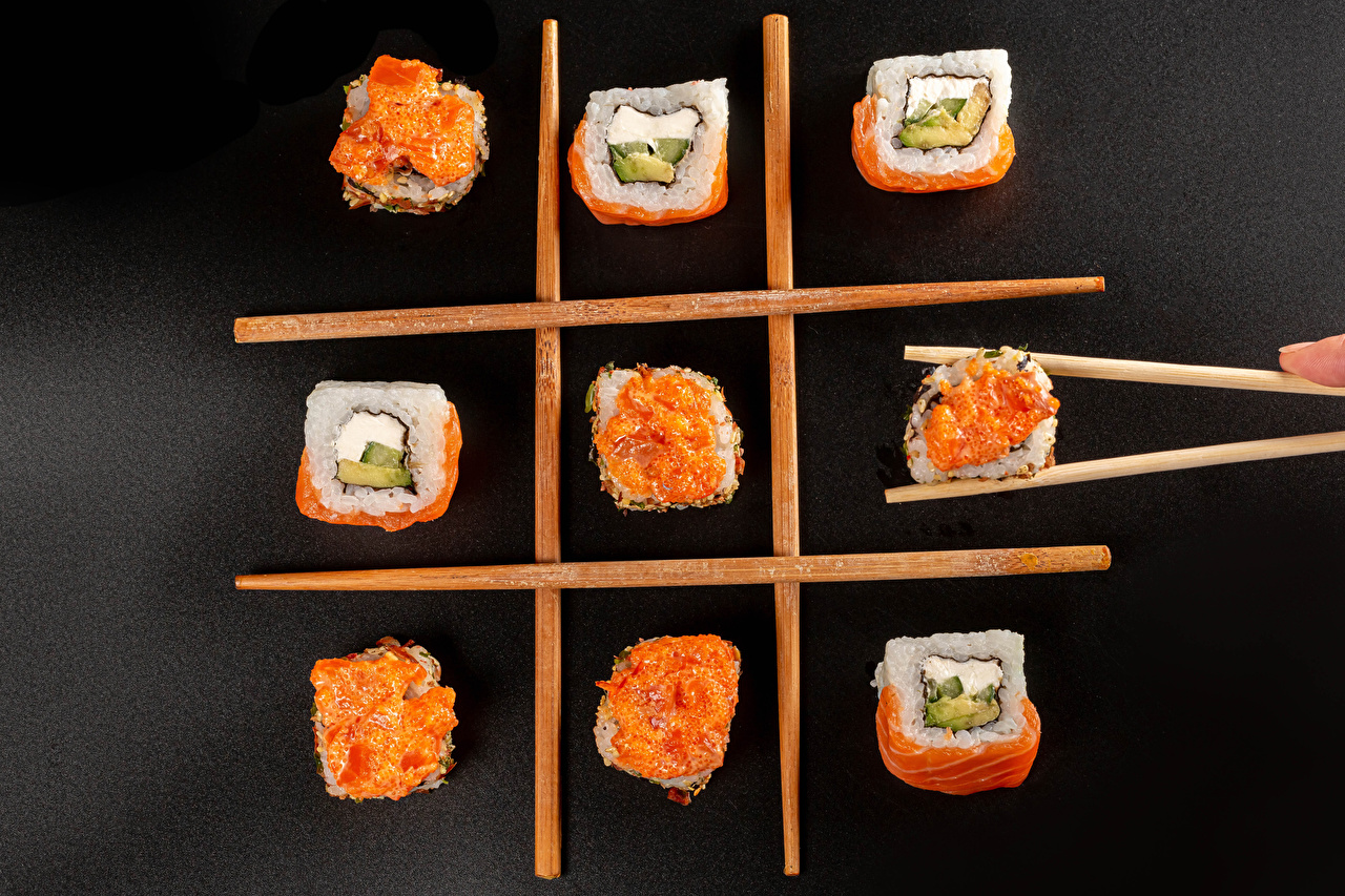 Photos Sushi Food Chopsticks Gray background