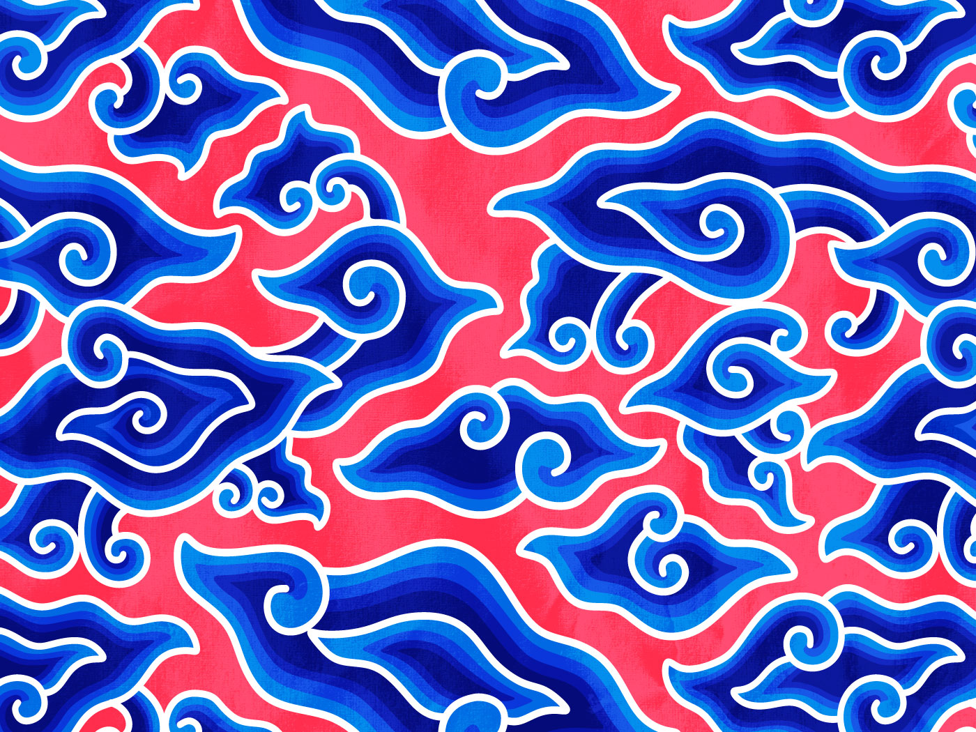 Blue Red Megamendung Batik Vector Pattern