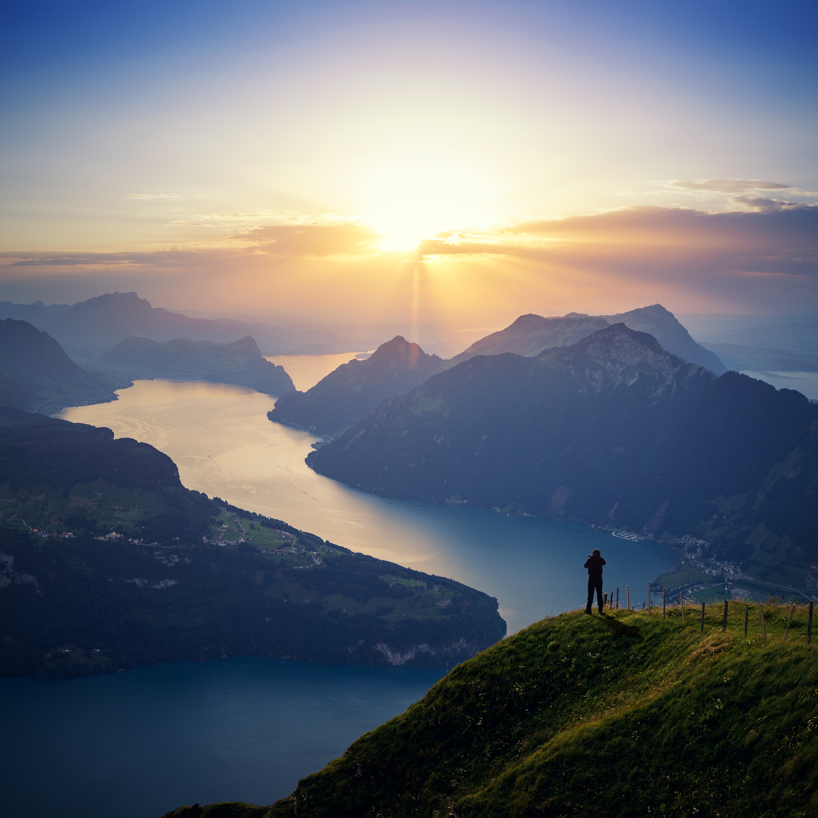 Lake Lucerne Wallpaper 4K, Landscape, Mountains, Sunset, Switzerland, Nature