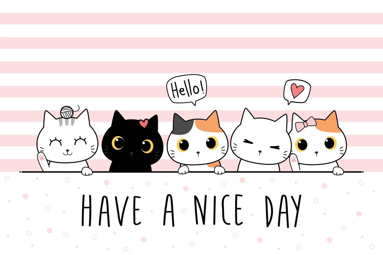 Cute cat kitten greeting cartoon doodle card