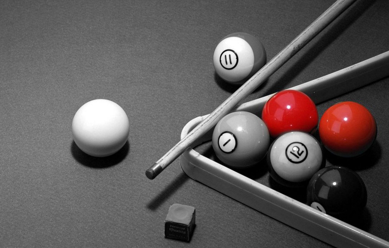 Wallpaper BALLS, BILLIARDS, CANVAS, TRIANGLE, CUE, TABLE, The GAME, CHALK image for desktop, section спорт