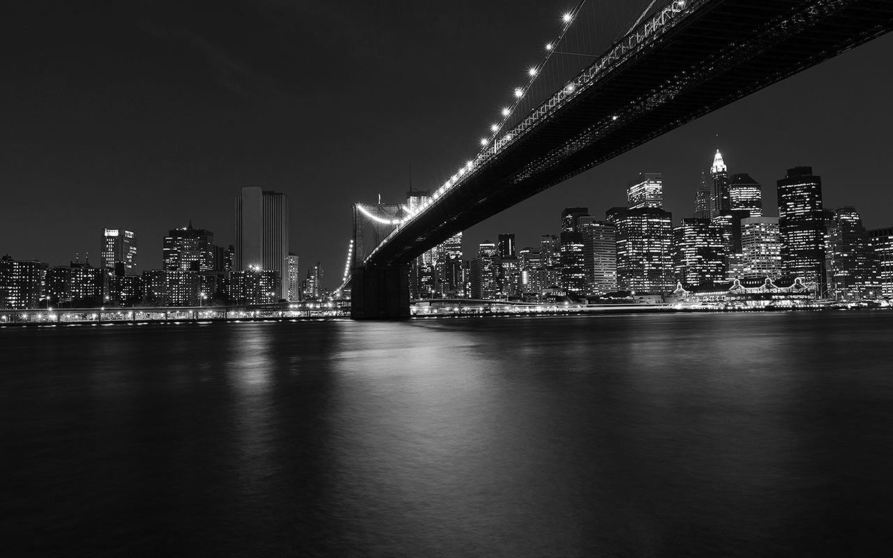 City Night River View Nature Dark Bw Black Wallpaper