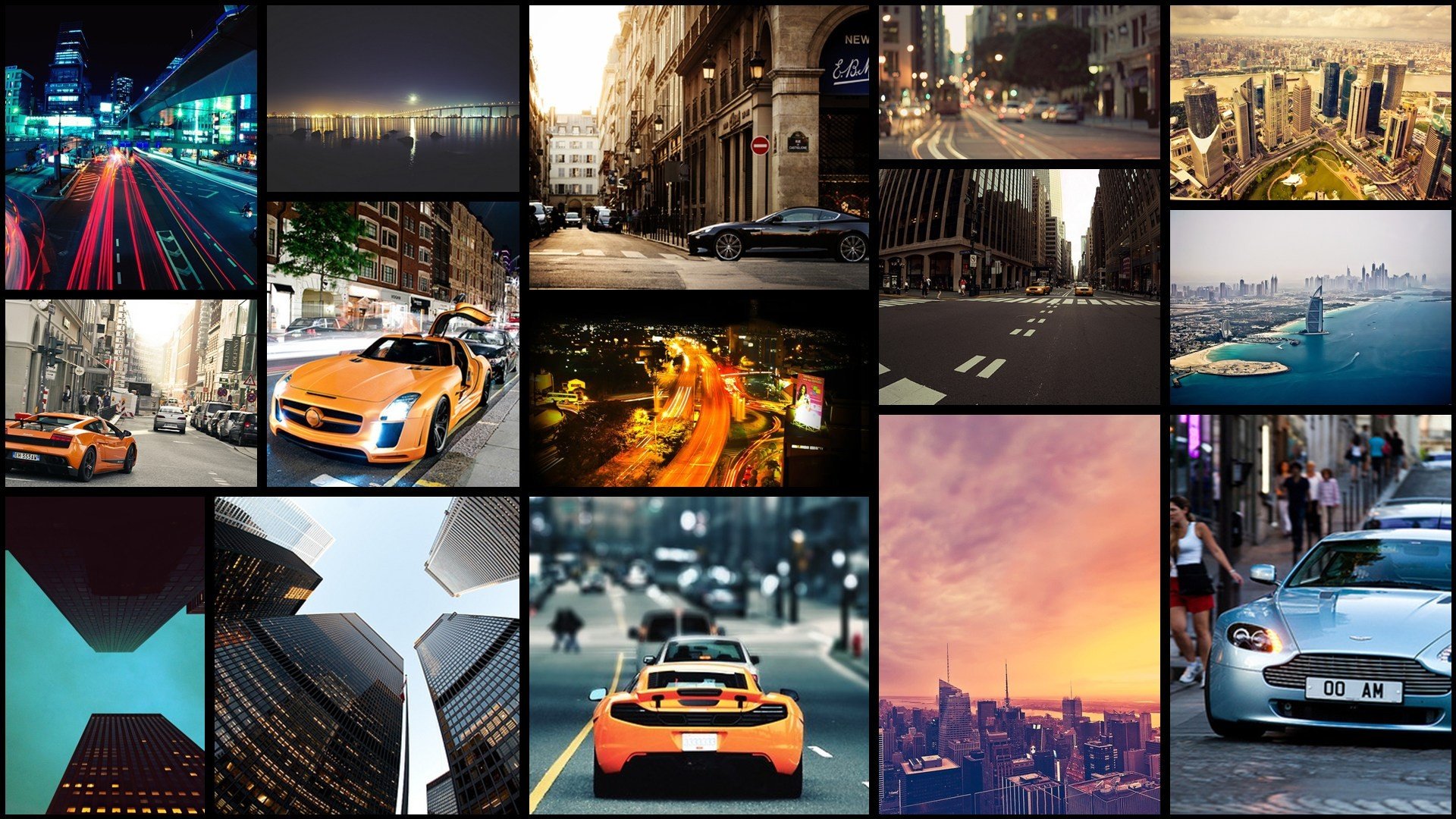 Cityscapes cars collage wallpaper