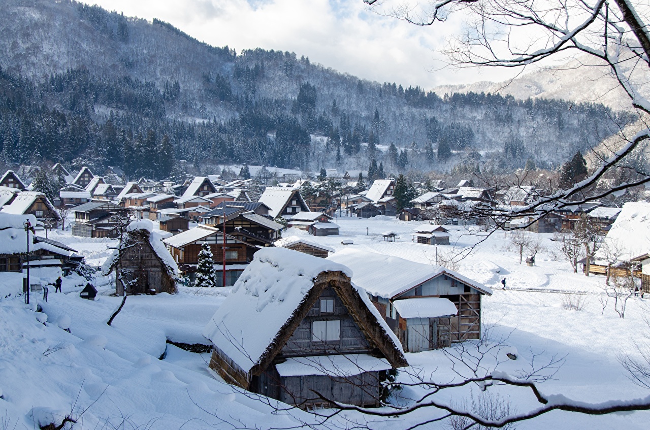Wallpaper Japan Village Shirakawa Go, Gifu Prefecture Winter Snow