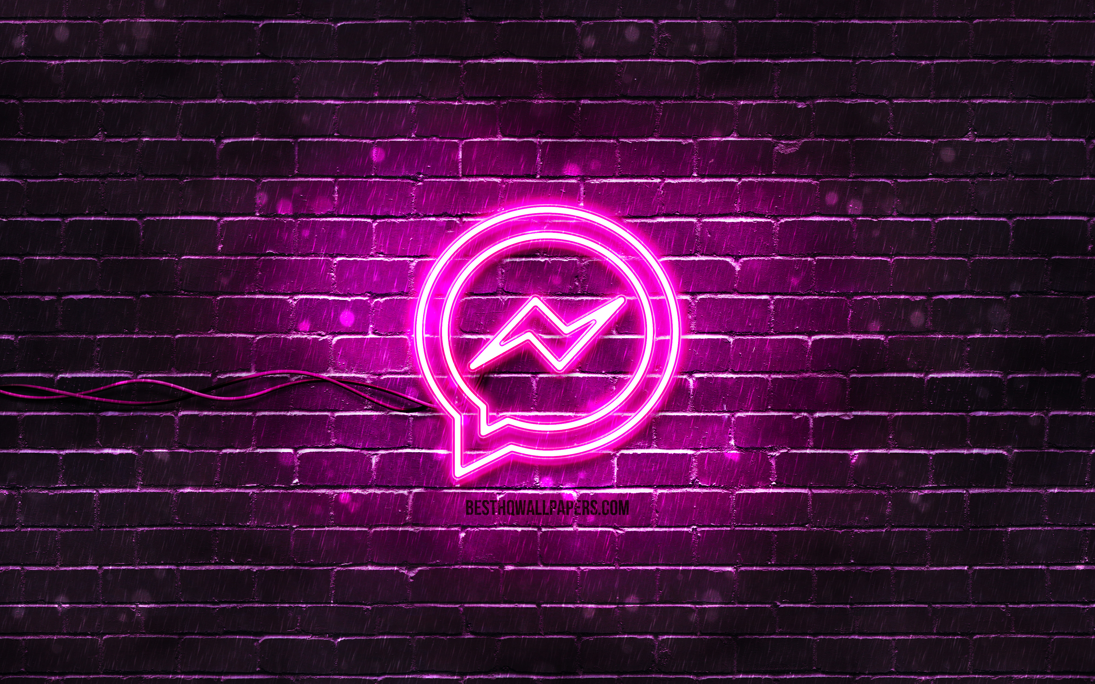 Download wallpaper Facebook Messenger purple logo, 4k, purple brickwall, Facebook Messenger logo, messengers, Facebook Messenger neon logo, Facebook Messenger for desktop with resolution 3840x2400. High Quality HD picture wallpaper