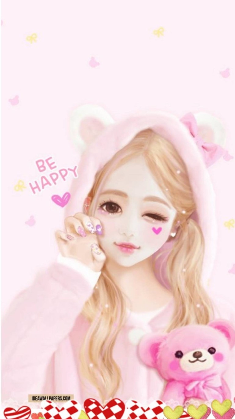 Cute Cartoon Girl Wallpaper Light Pink For Phone Wallpaper