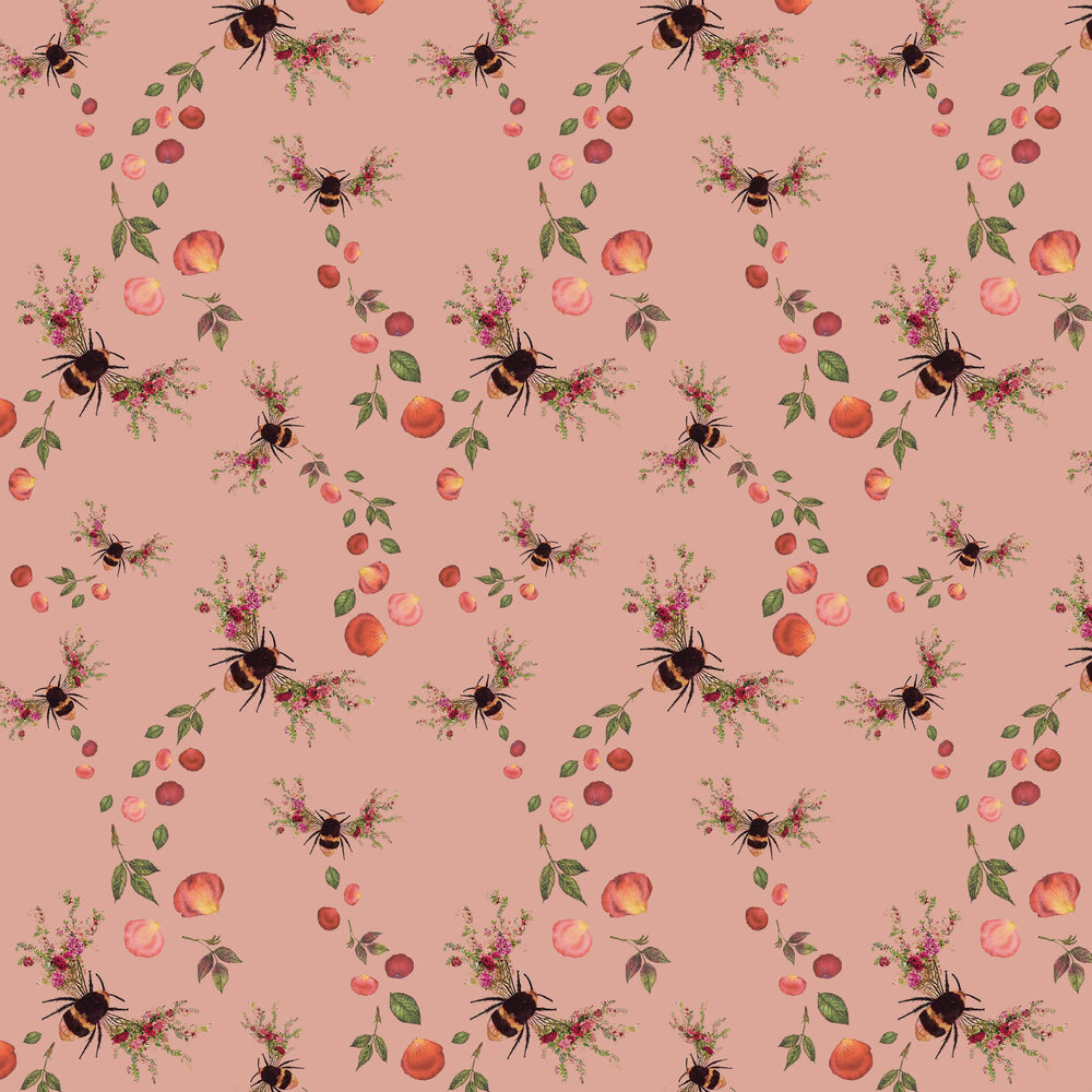 Bee Bloom by Hattie Lloyd Pink, Wallpaper Direct