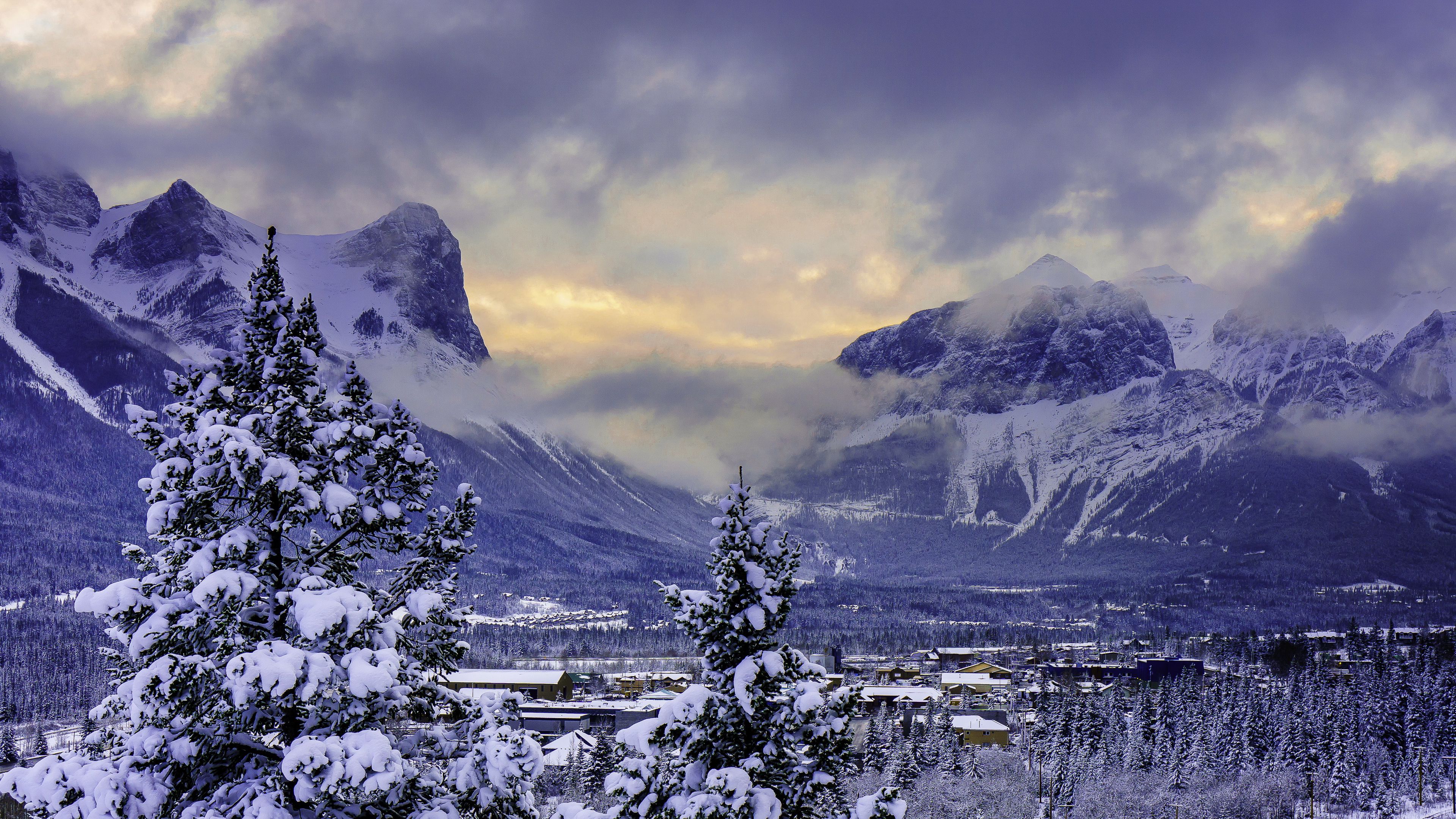 Download wallpaper 3840x2160 canada, mountain, alberta, banff national park, snow, winter 4k uhd 16:9 HD background