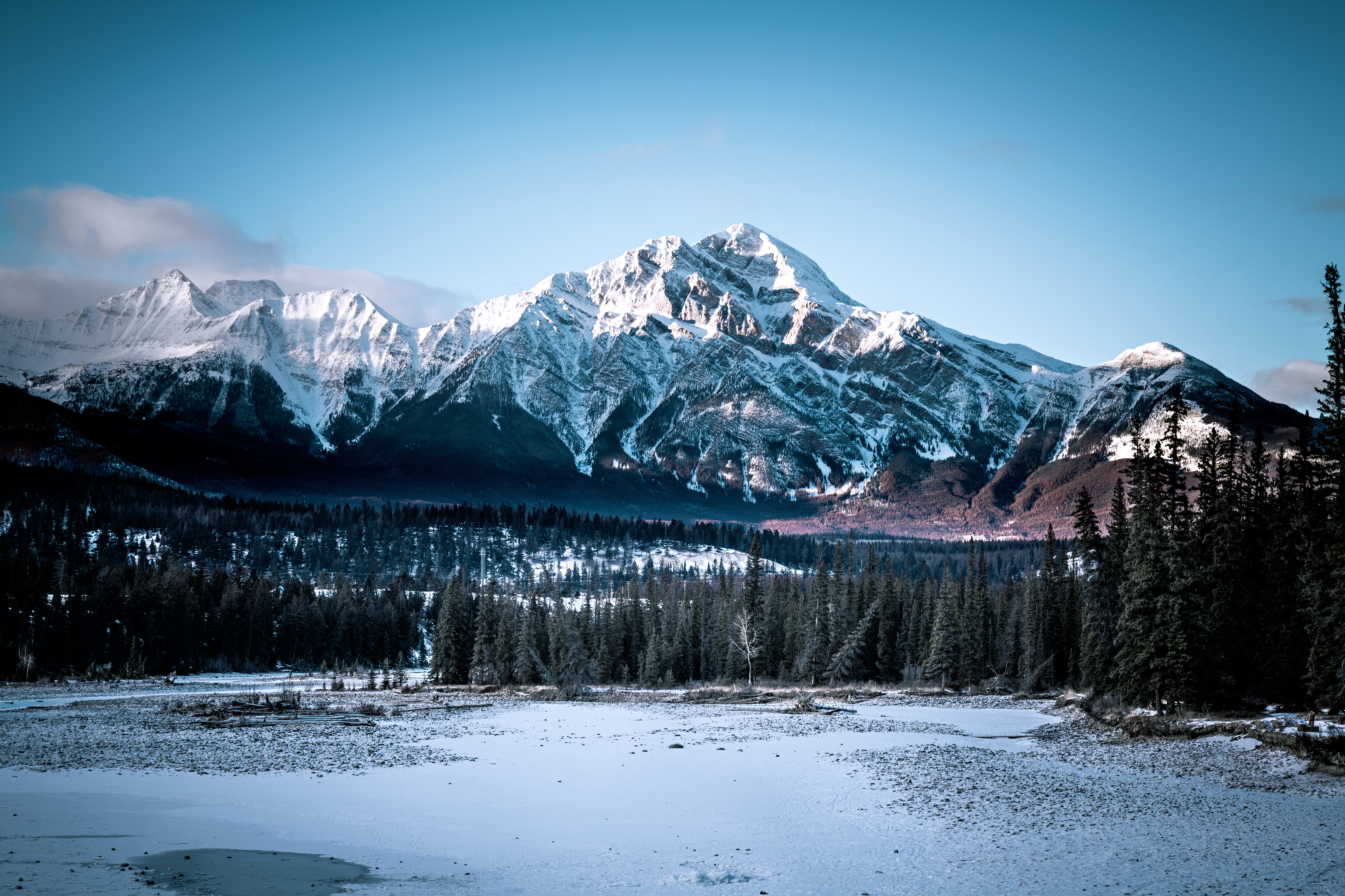 Jasper National Park Wallpaper 4K, Alberta, Canada, Winter, Glacier mountains, Nature