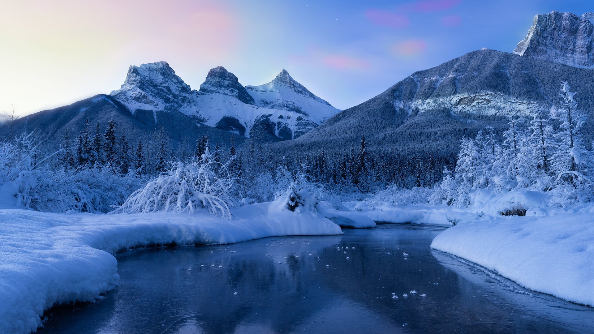 Canada Canadian Rockies Mountain Nature River Snow Winter HD Winter Wallpaper
