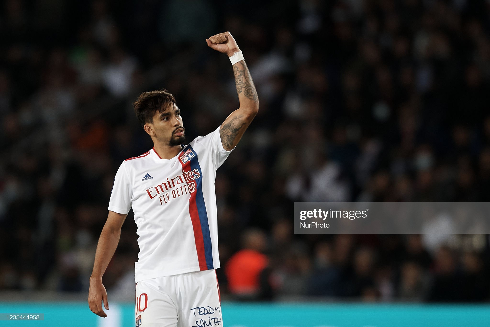 Lucas Paqueta of Olympique Lyonnais celebrates after scoring his. News Photo