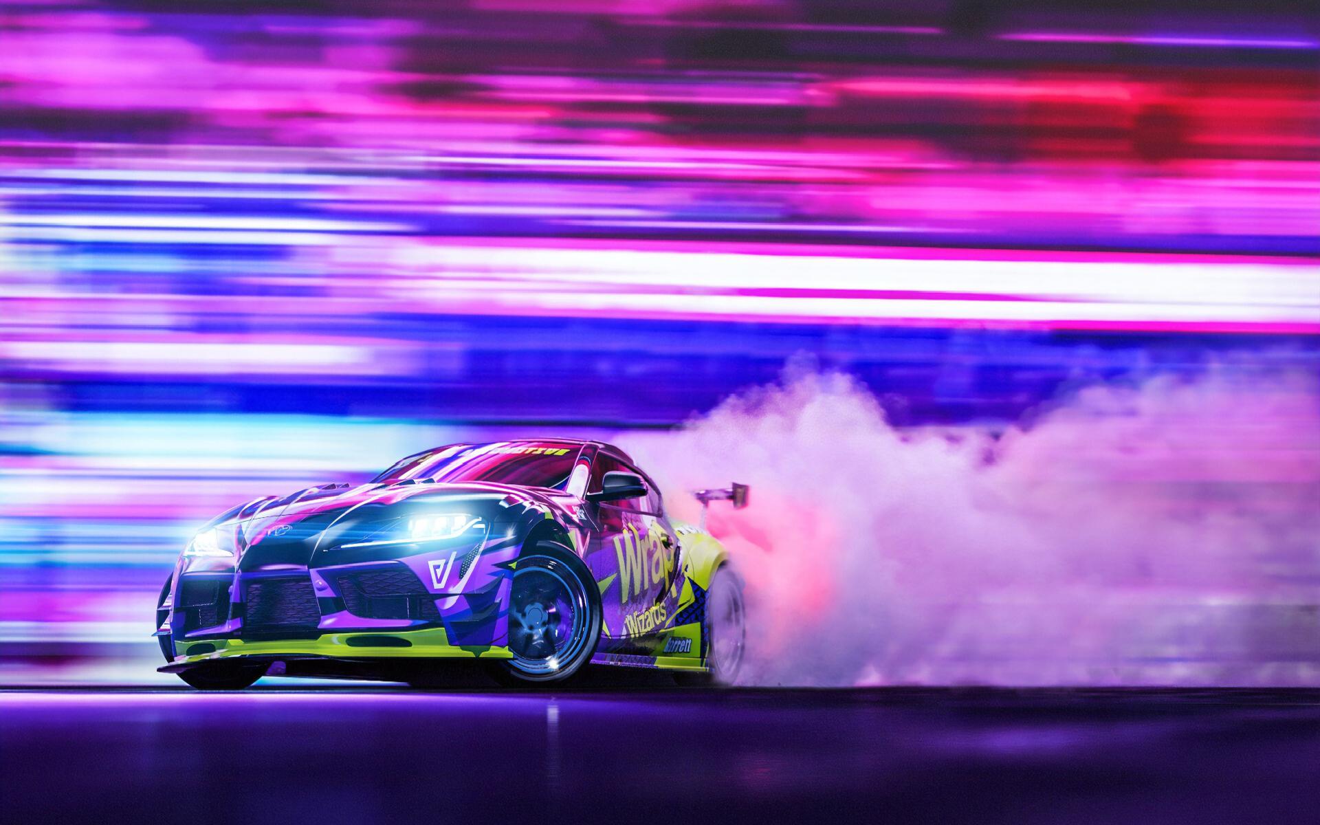 Toyota Supra Car Racing Drift Night HD Image Free Wallpaper