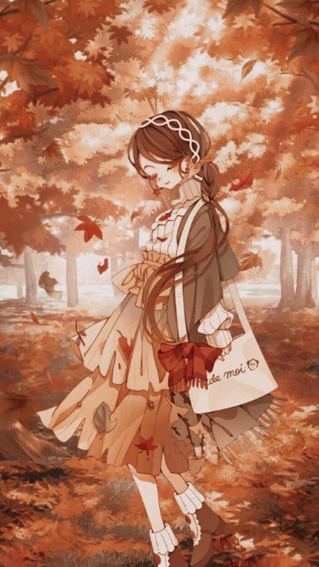 Download Fall Anime Couple Lying On Leaves Wallpaper | Wallpapers.com