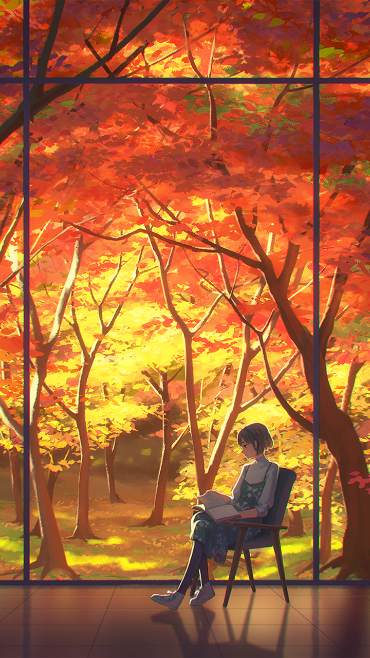 Anime girl autumn wallpaper. Cute loneliness