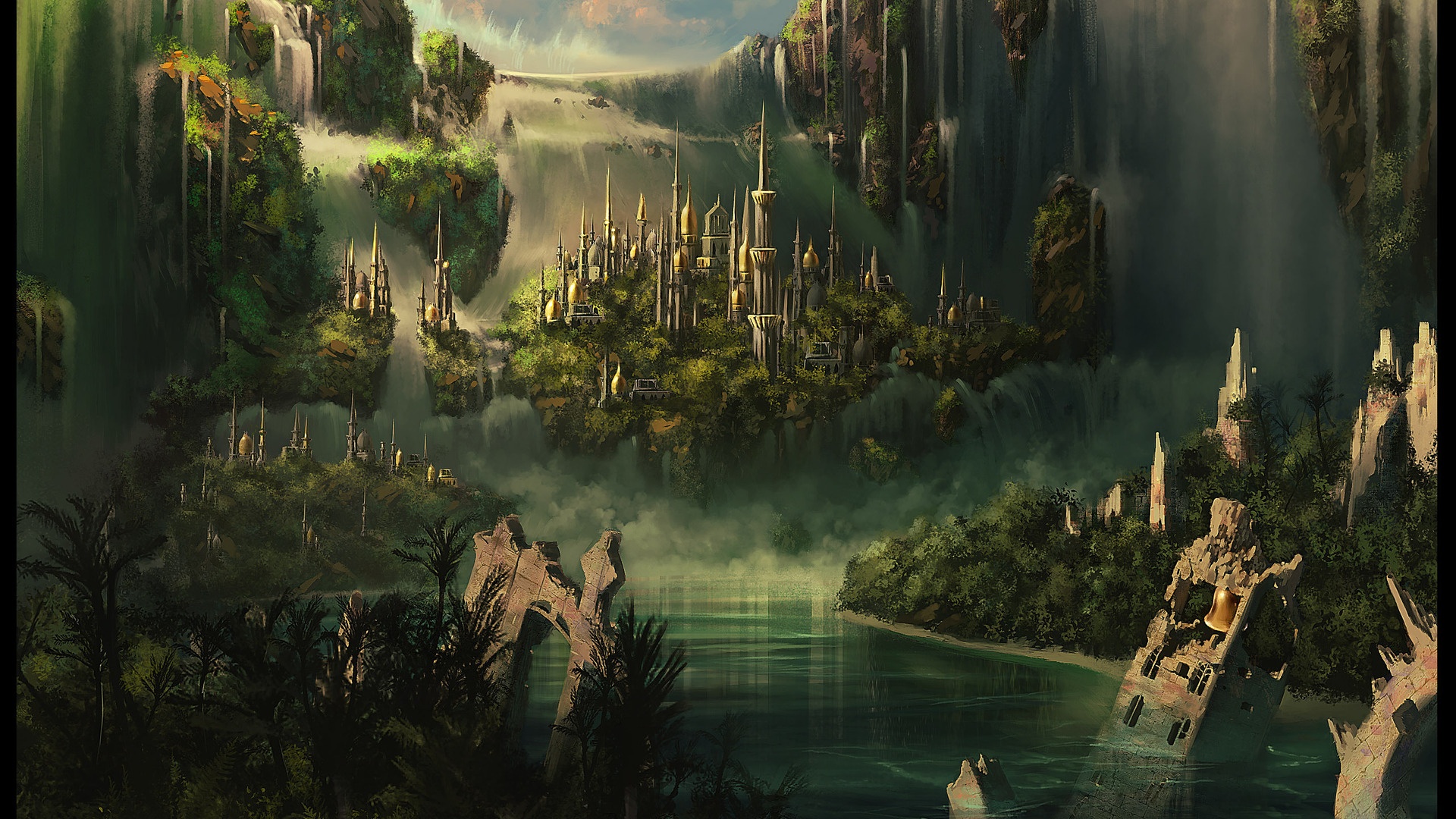 Free download Fantasy City 3D art city fantasy green water waterfall [1920x1080] for your Desktop, Mobile & Tablet. Explore 3D City Wallpaper. Free City Wallpaper for Desktop, City Background