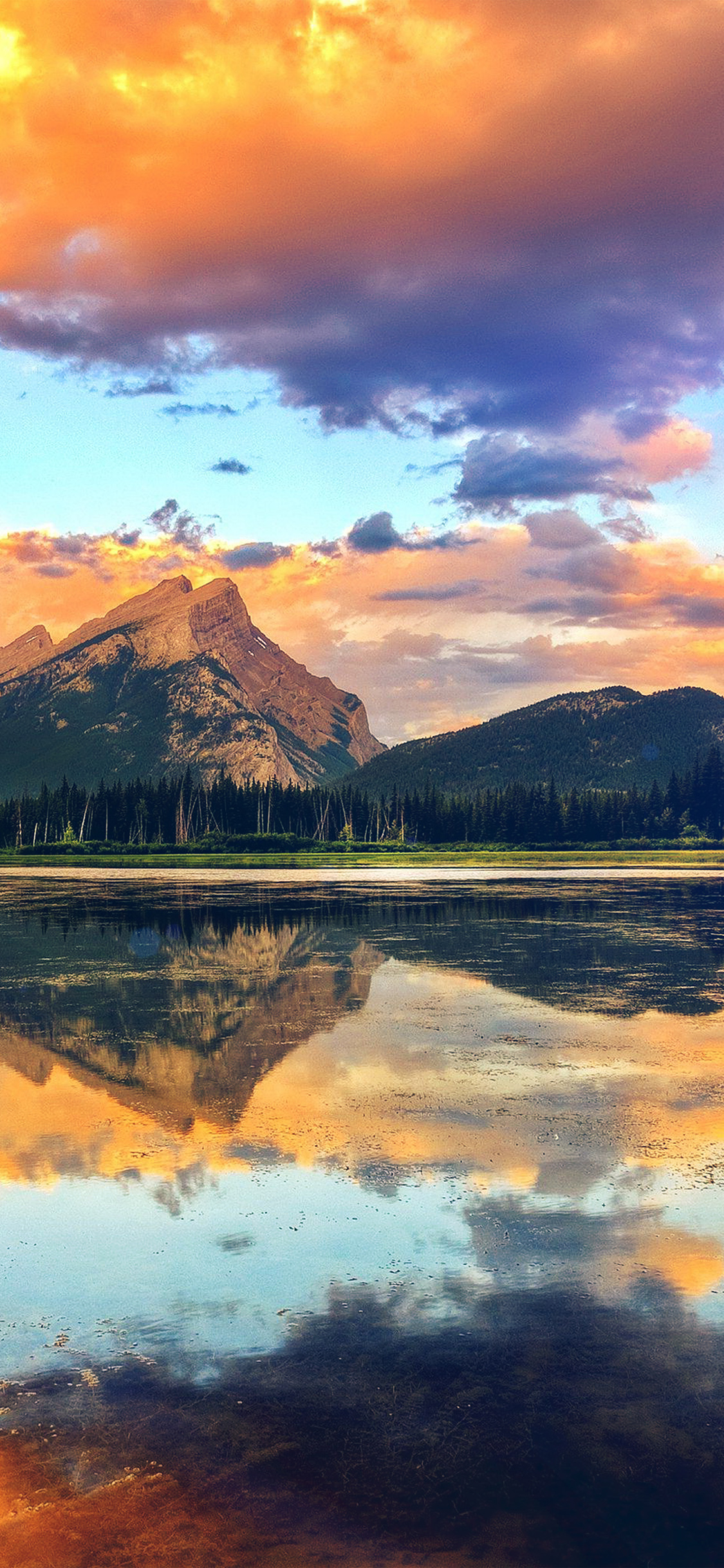 iPhone X wallpaper. mountain lake sunset nature summer flare gold
