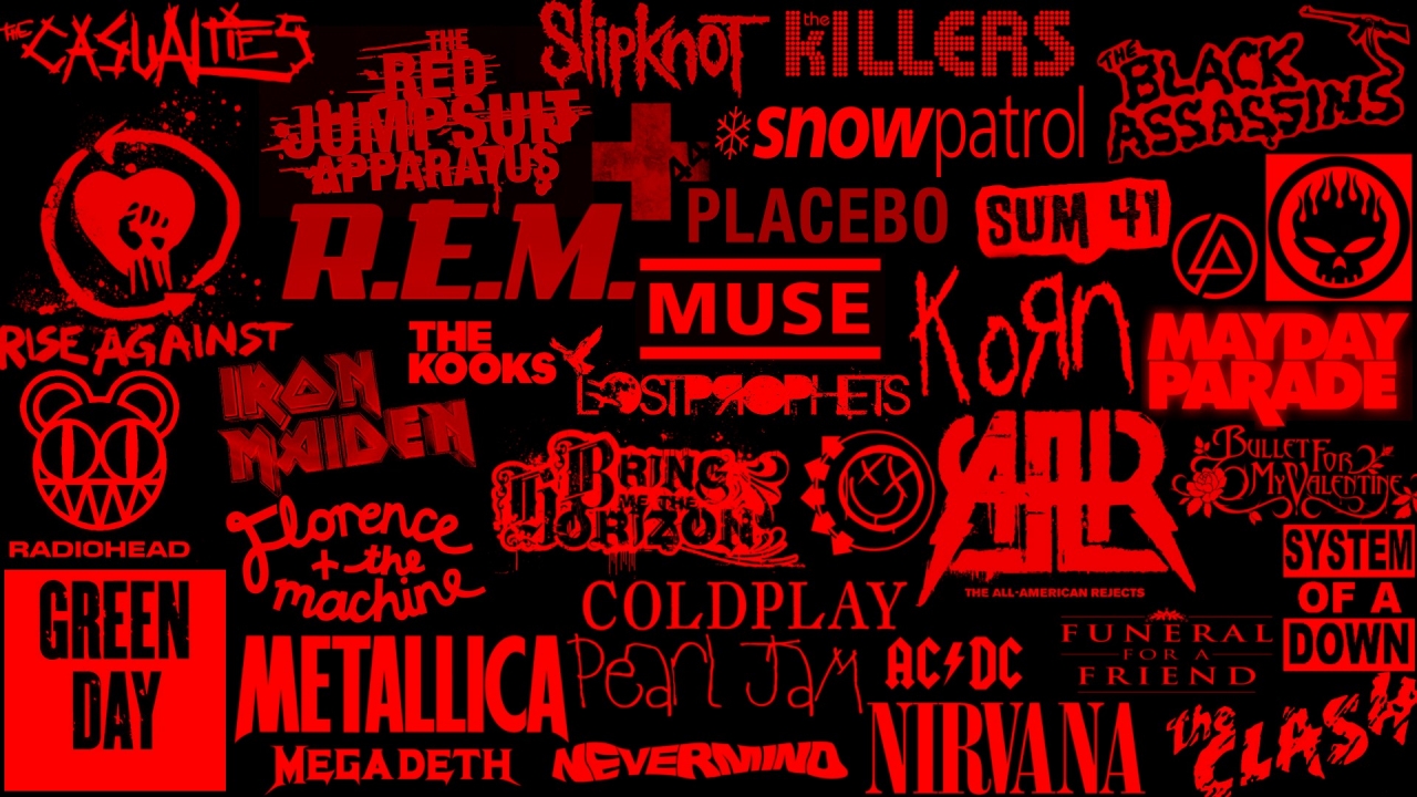 Download Rock Music Band Logos, Rock, Music, Band, Logos Wallpaper in 1280x720 Resolution