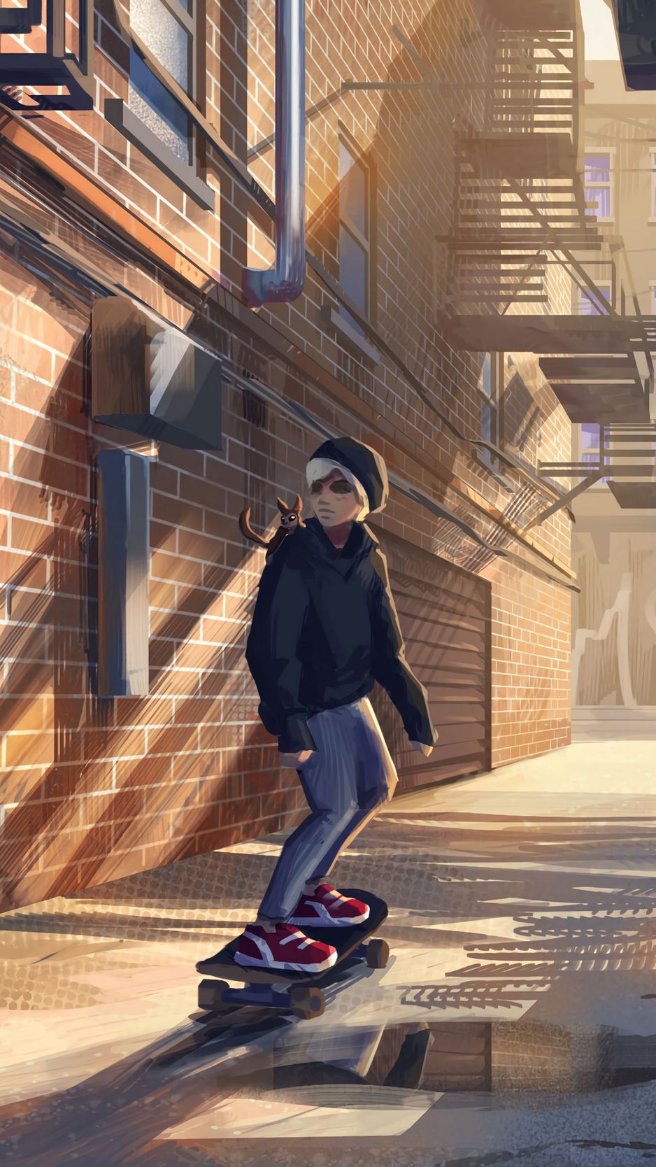 Download Wallpaper 938x1668 Skater, Skate, Street, Lane, Art Iphone 8 7 6s 6 For Parallax HD Background