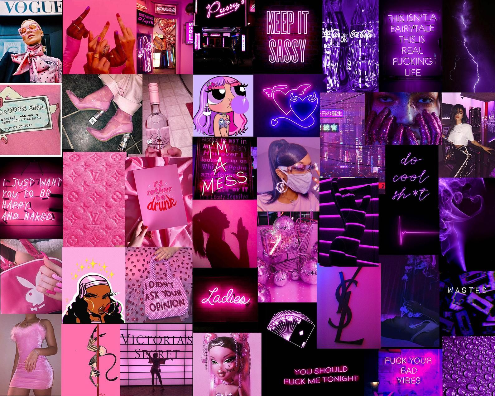 60pcs DIGITAL NO ANGEL Pink & Purple Collage Kit Dm for. Etsy. iPhone wallpaper tumblr aesthetic, Wall collage, Aesthetic iphone wallpaper