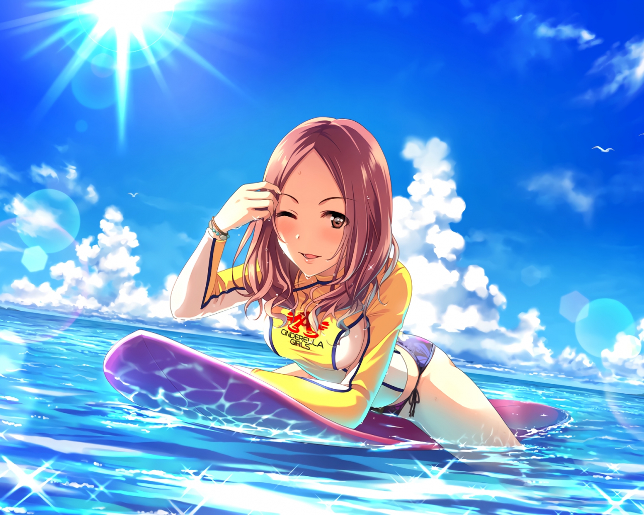 Anime Girl Surfing Wallpaper
