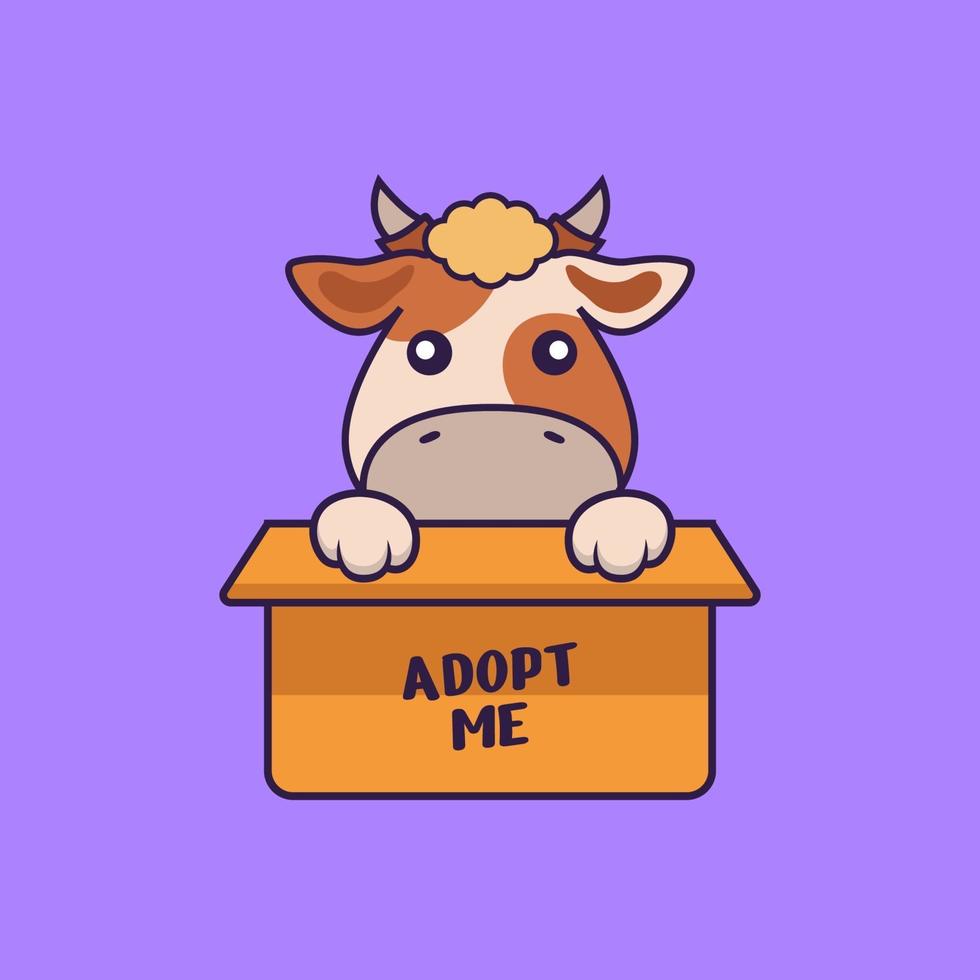 Cute cow in box with a poster Adopt me