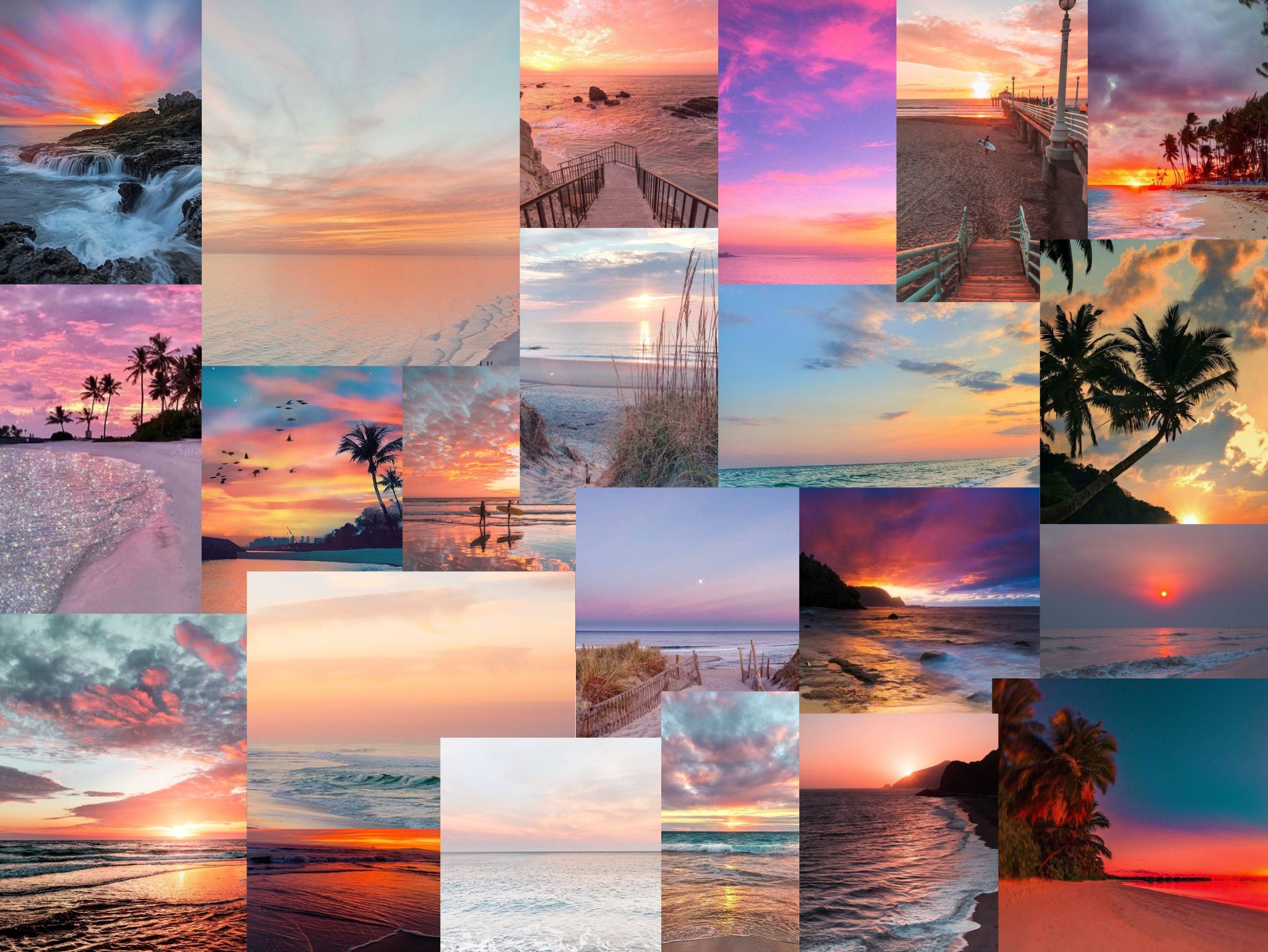 Aesthetic Digital Beach Sunset Collage Wallpaper iPad